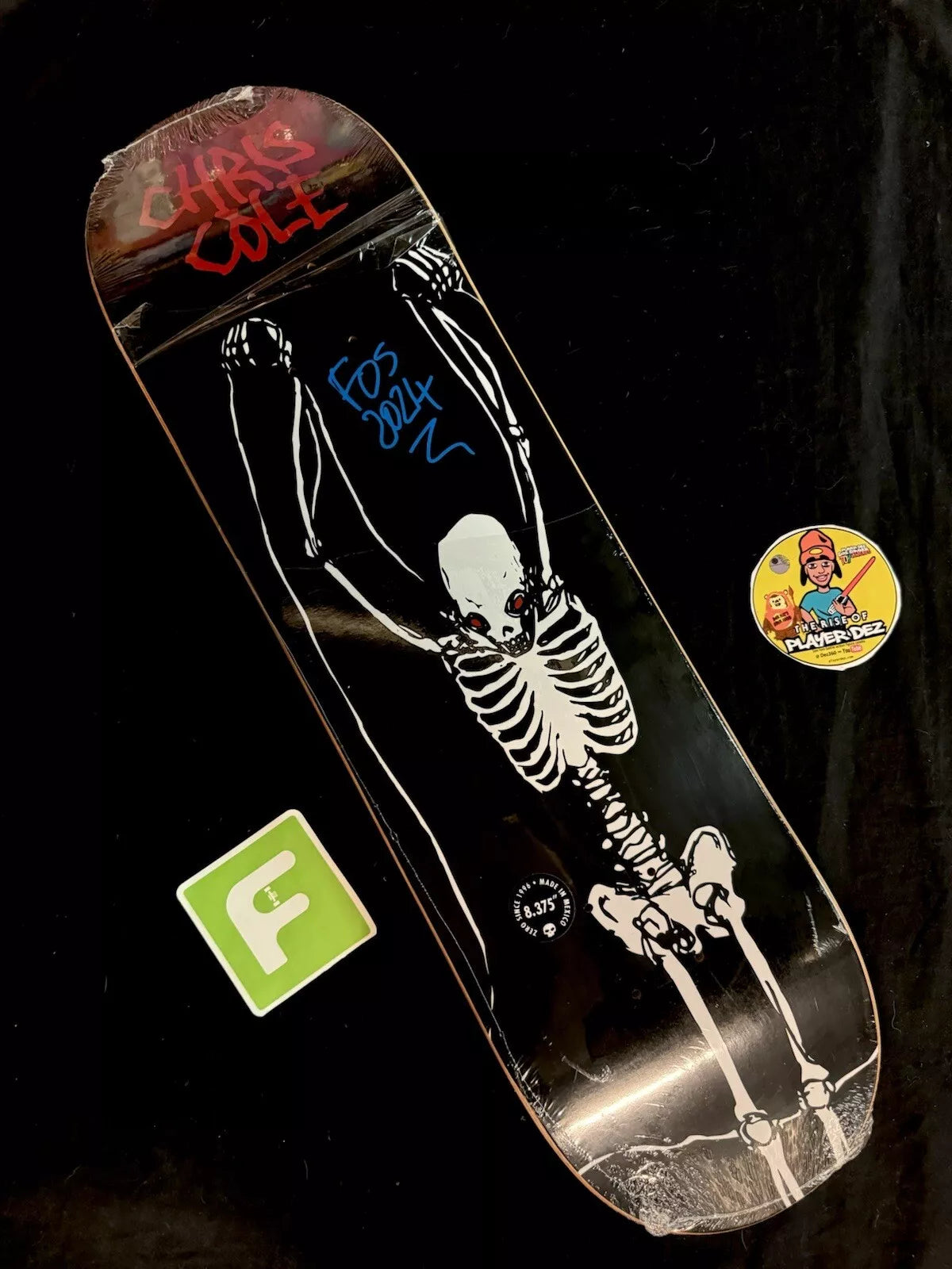FOS Signed Chris Cole Skeleton Autographed Skateboard Deck Zero Living Dead