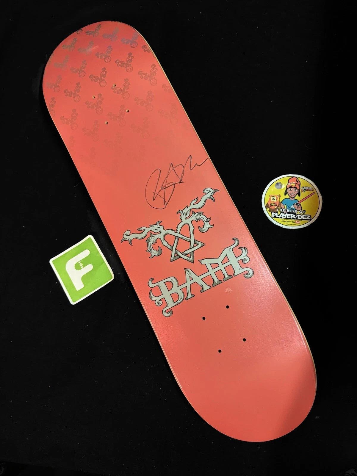 Bam Margera Signed Pink Foil Heartagram Element Autographed Skateboard Deck
