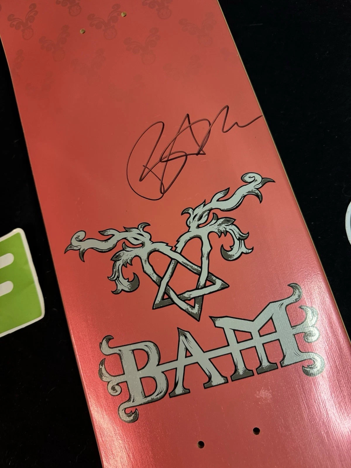 Bam Margera Signed Pink Foil Heartagram Element Autographed Skateboard Deck