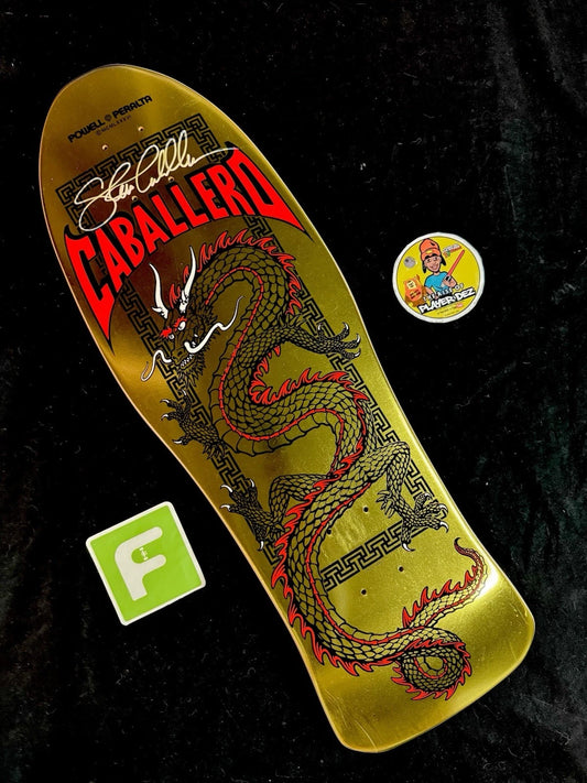 Signed Steve Caballero Gold Foil Dragon Powell Peralta Autographed Skateboard Deck