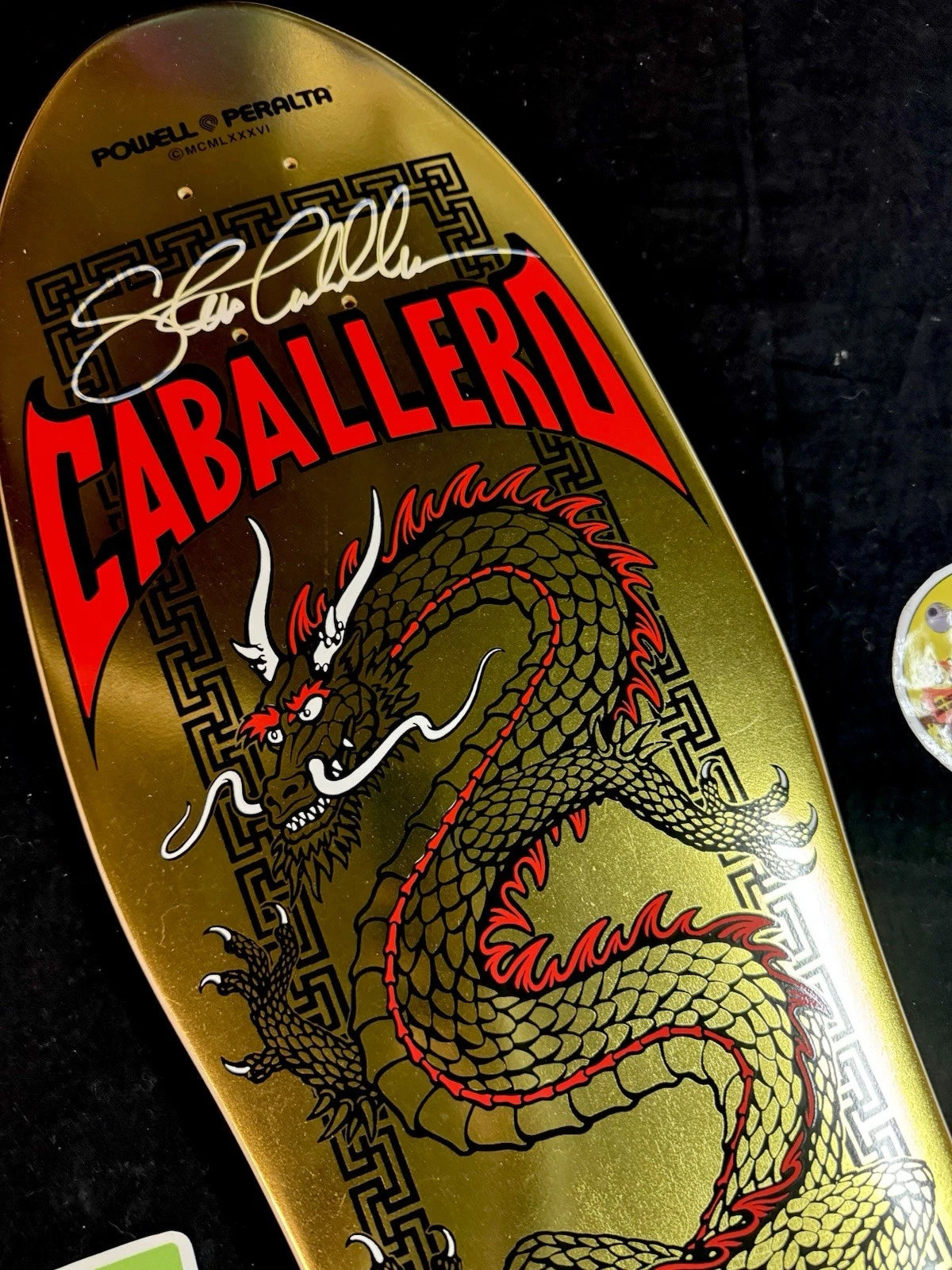 Signed Steve Caballero Gold Foil Dragon Powell Peralta Autographed Skateboard Deck