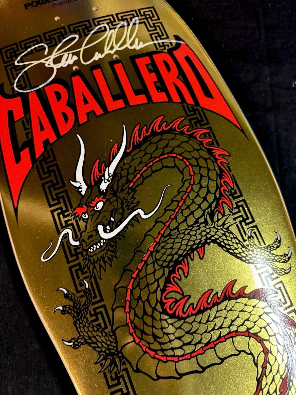 Signed Steve Caballero Gold Foil Dragon Powell Peralta Autographed Skateboard Deck