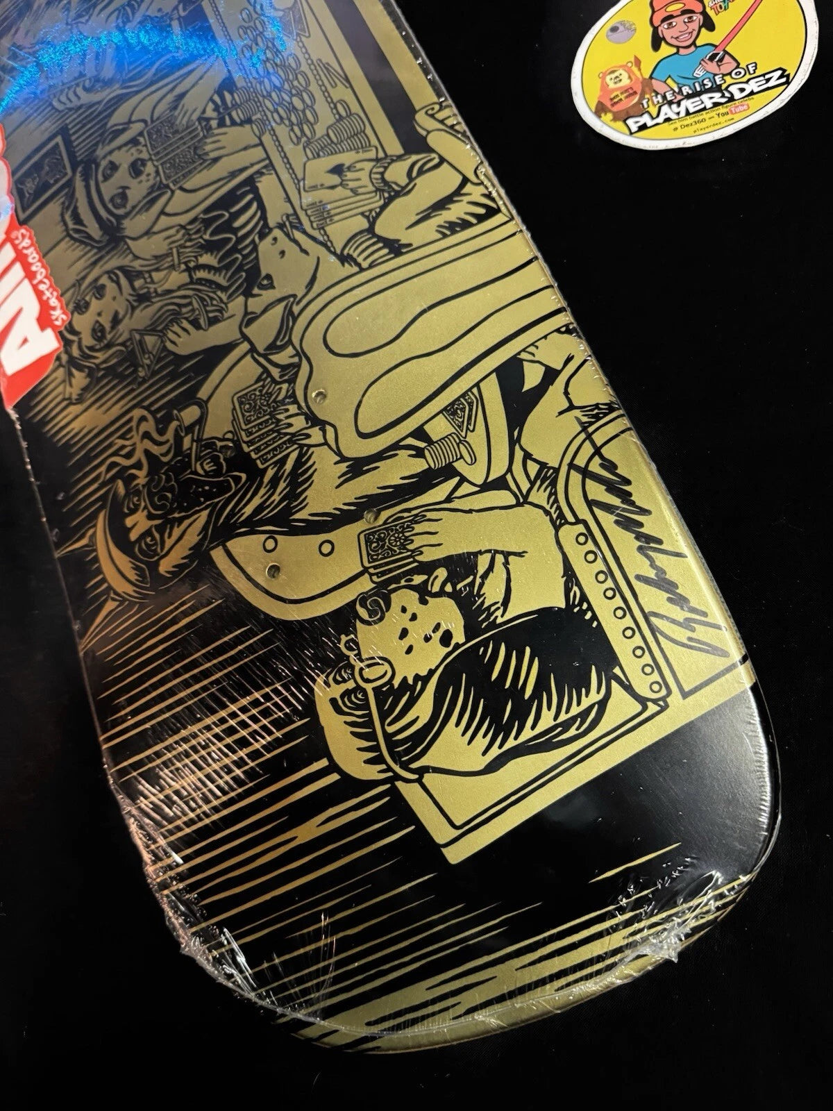 Signed Rodney Mullen Autographed Skateboard Deck Gold Poker Dogs Shaped Almost