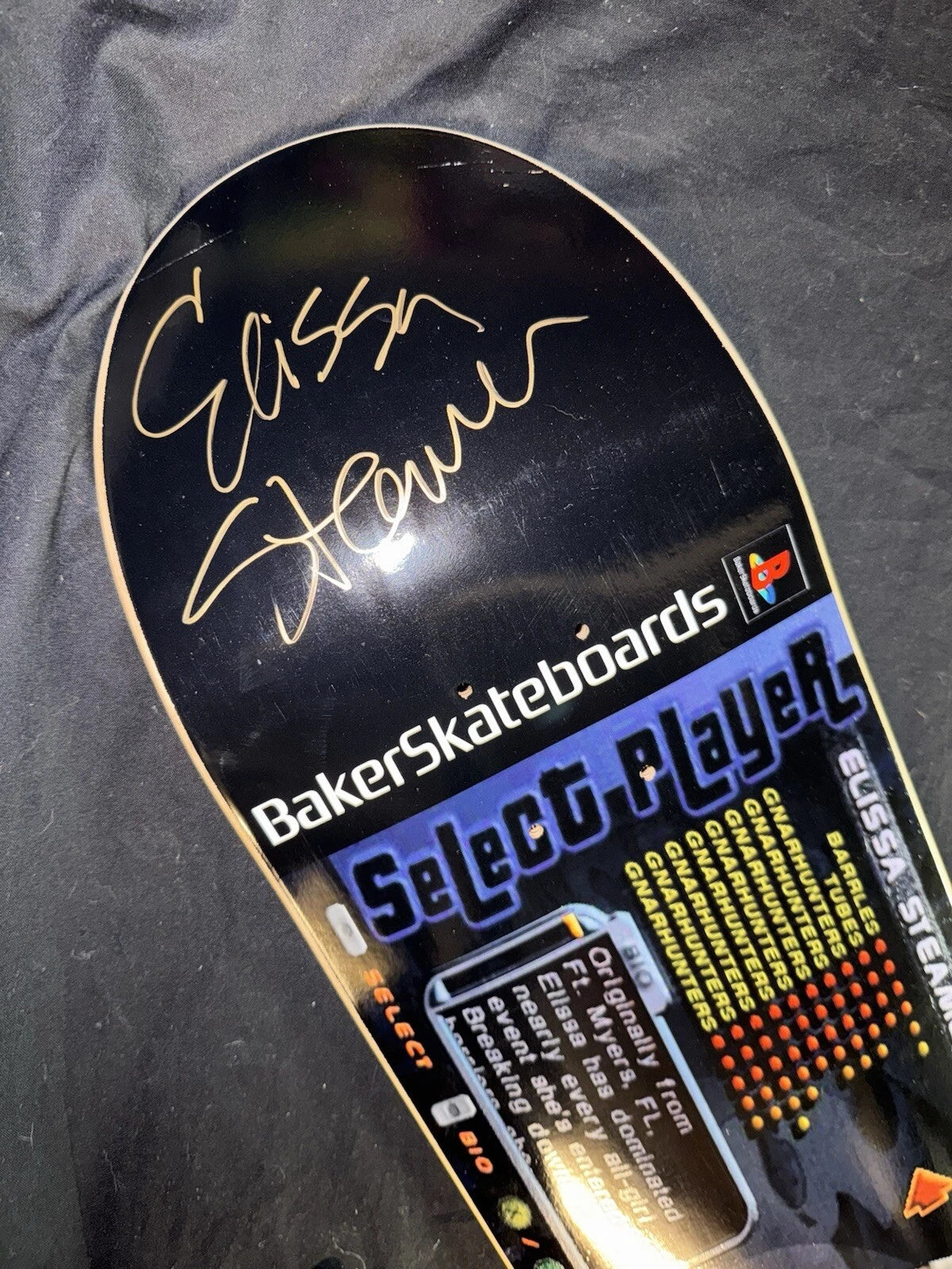 Signed Elissa Steamer THPS Tony Hawk Player Select Baker Autographed Skateboard Deck