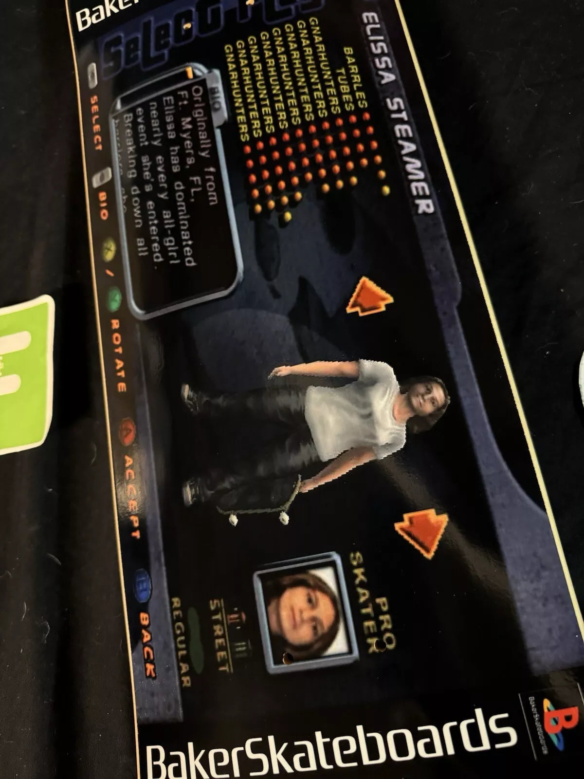 Signed Elissa Steamer THPS Tony Hawk Player Select Baker Autographed Skateboard Deck