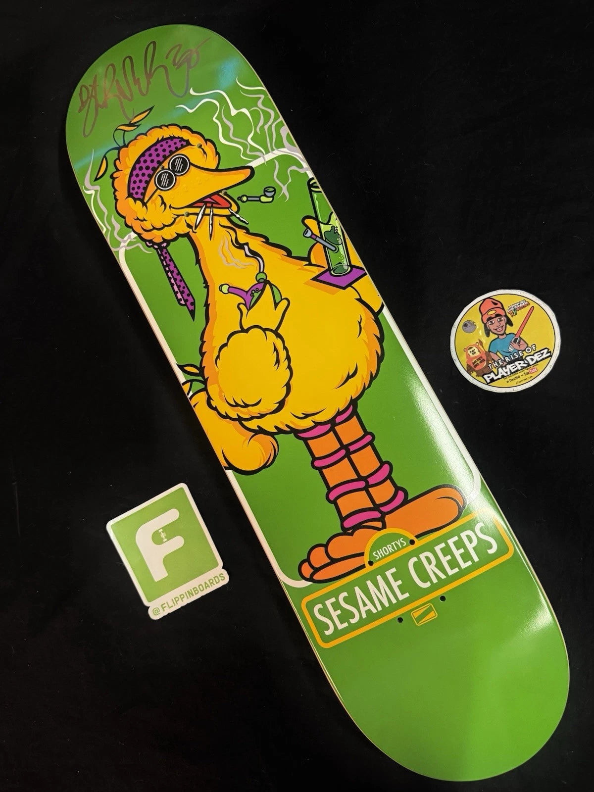 Brandon Turner Signed Shorty’s Sesame Creeps Autographed Big Bird Skateboard Deck