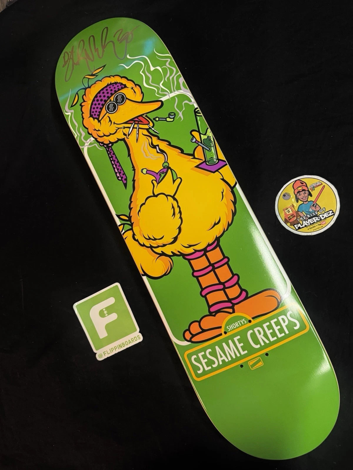 Brandon Turner Signed Shorty’s Sesame Creeps Autographed Big Bird Skateboard Deck