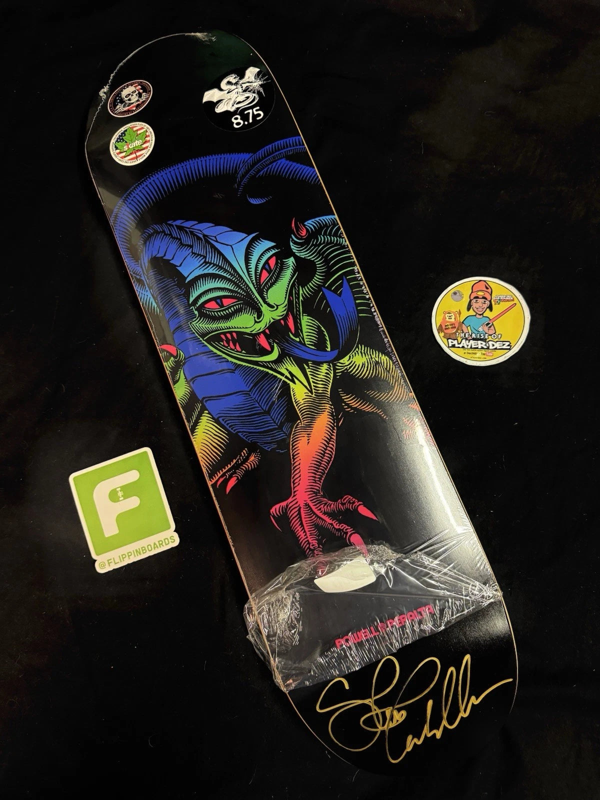Steve Caballero Signed Neon Gradient Dragon Powell Peralta Autographed Skateboard Deck