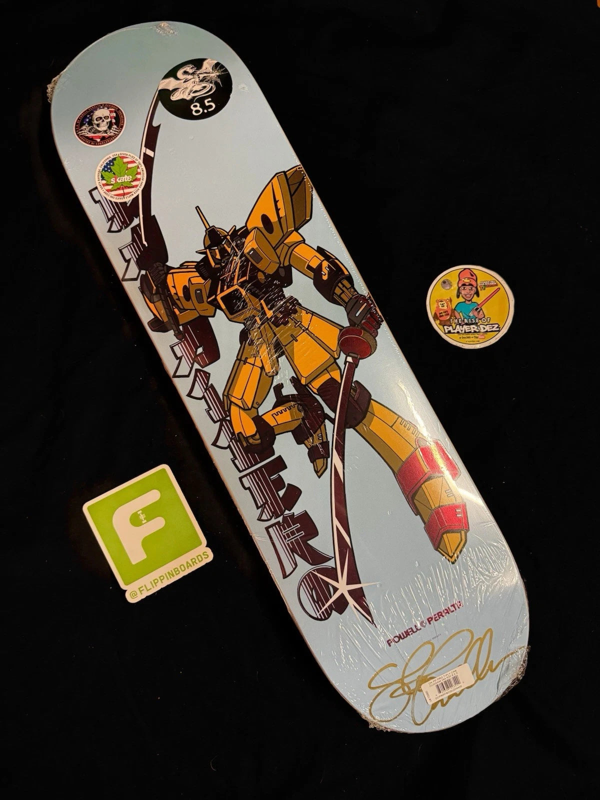 Signed Steve Caballero Blue Red Foil Gundam Wing Robot Powell Peralta Autographed Skateboard Deck