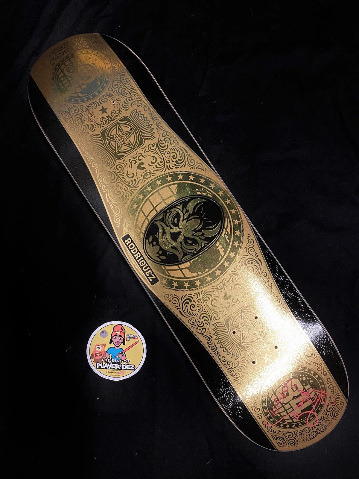 Signed Paul Rodriguez Primitive Autographed Skateboard Deck Gold Belt Wrestler