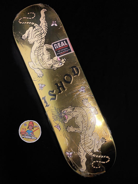 Signed Ishod Wair Gold Foil Cat Scratch Twin Tail Autographed REAL Skateboard Deck