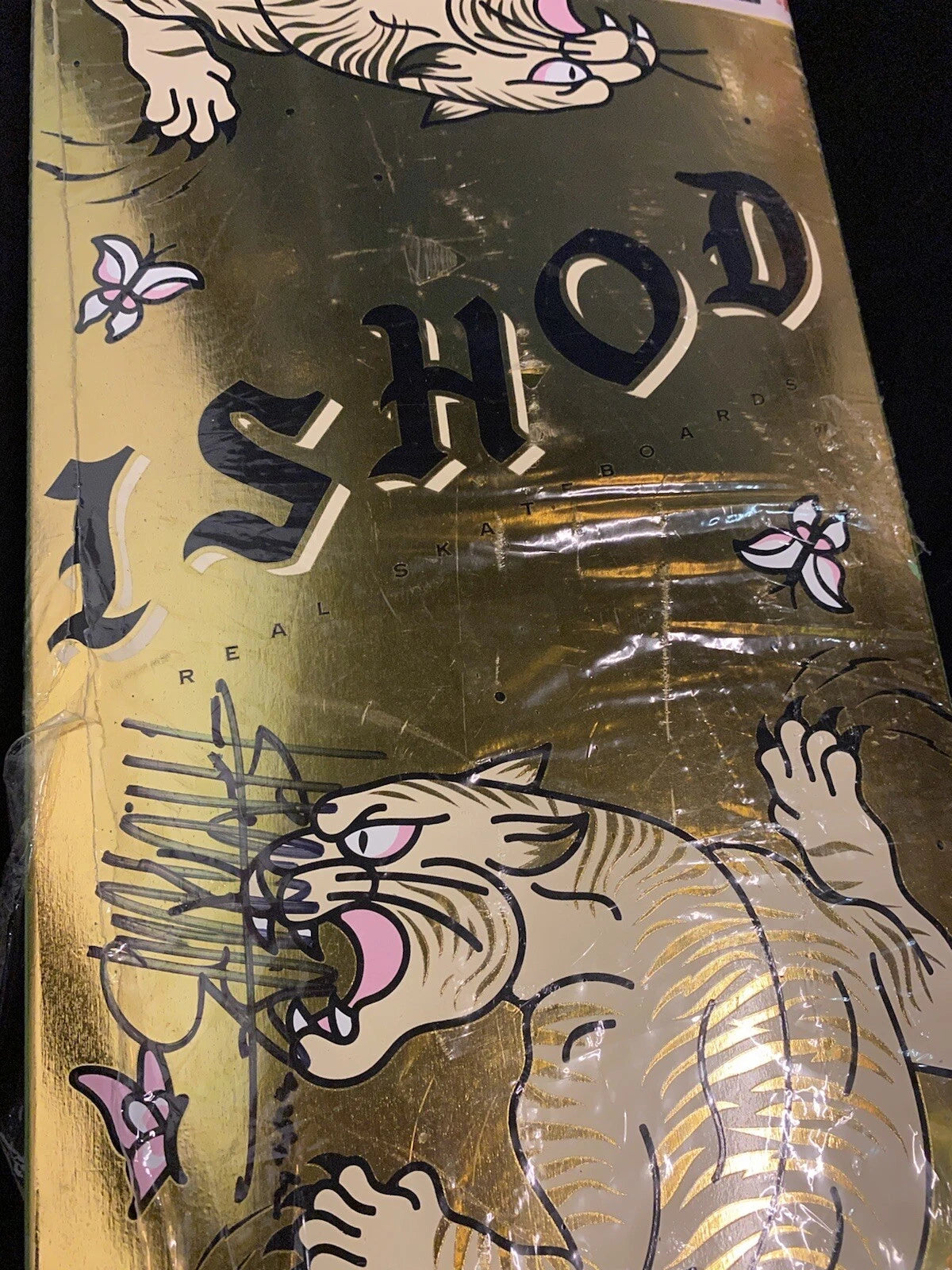 Signed Ishod Wair Gold Foil Cat Scratch Twin Tail Autographed REAL Skateboard Deck