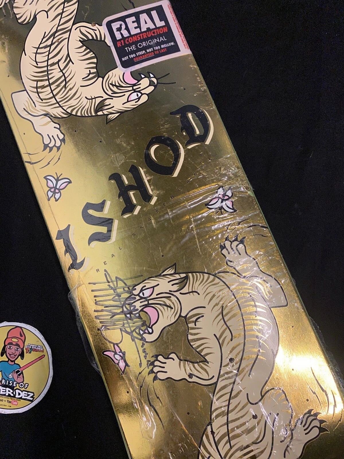 Signed Ishod Wair Gold Foil Cat Scratch Twin Tail Autographed REAL Skateboard Deck