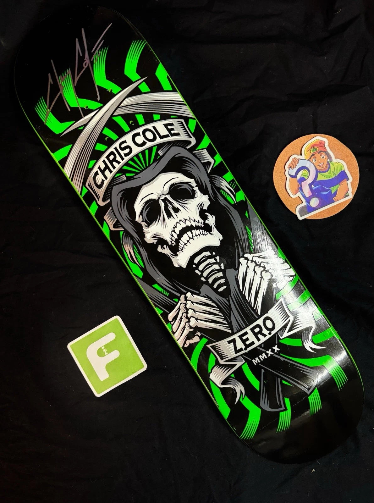 Signed Chris Cole Reaper Green Dipped Zero Autographed Skateboard Deck