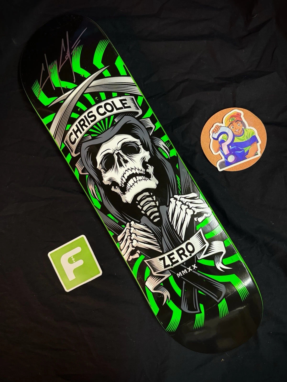 Signed Chris Cole Reaper Green Dipped Zero Autographed Skateboard Deck