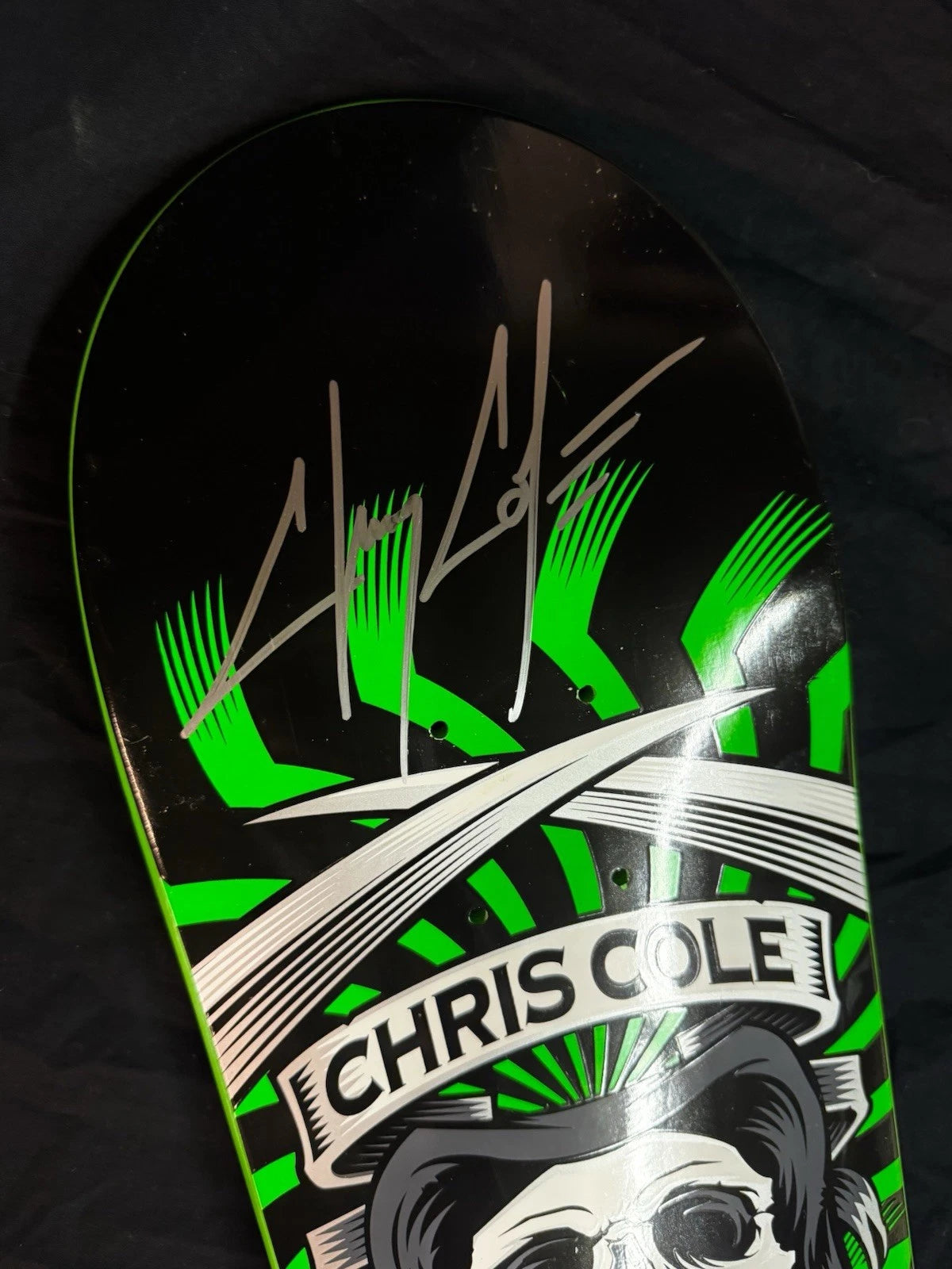 Signed Chris Cole Reaper Green Dipped Zero Autographed Skateboard Deck