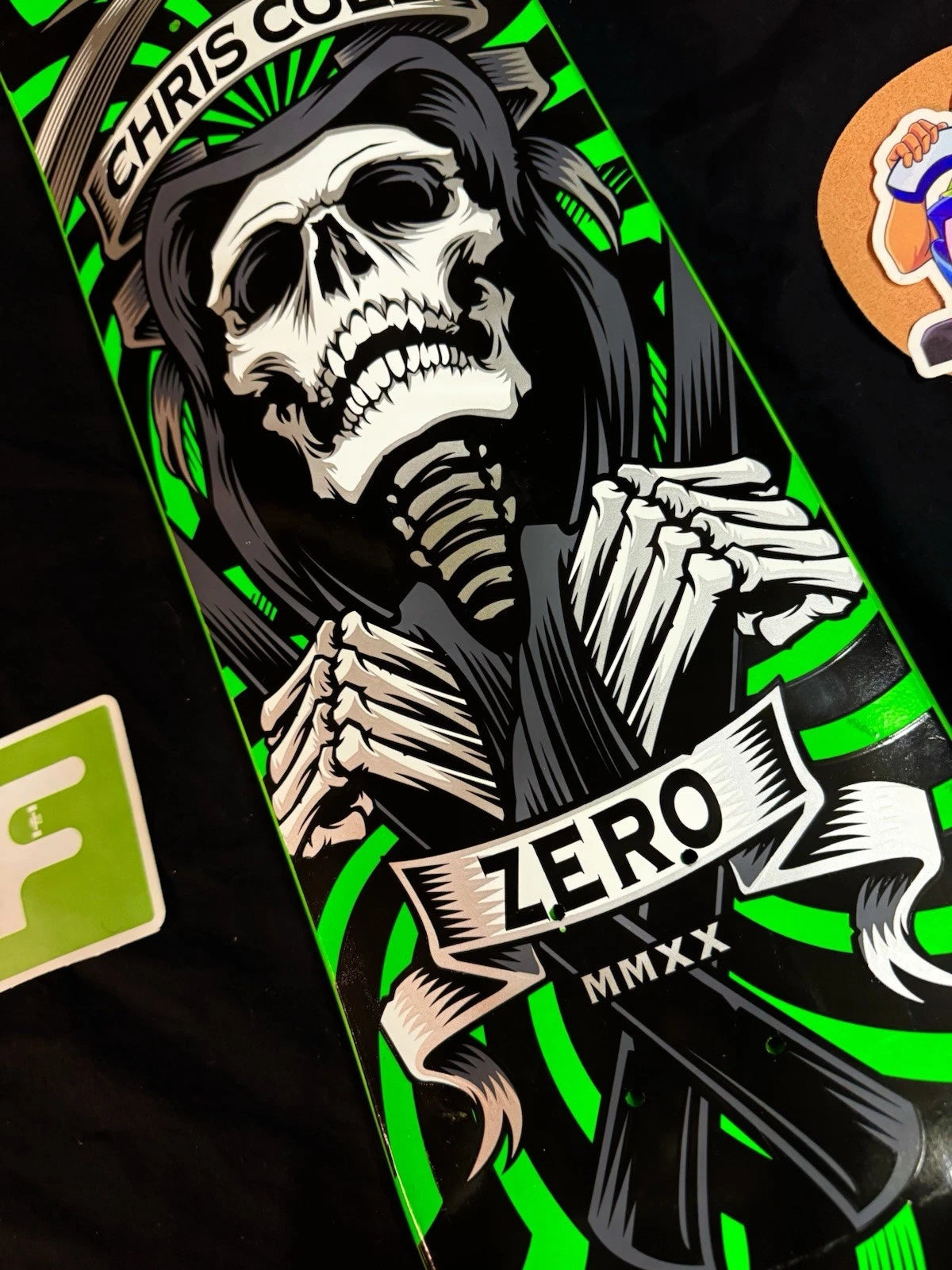 Signed Chris Cole Reaper Green Dipped Zero Autographed Skateboard Deck