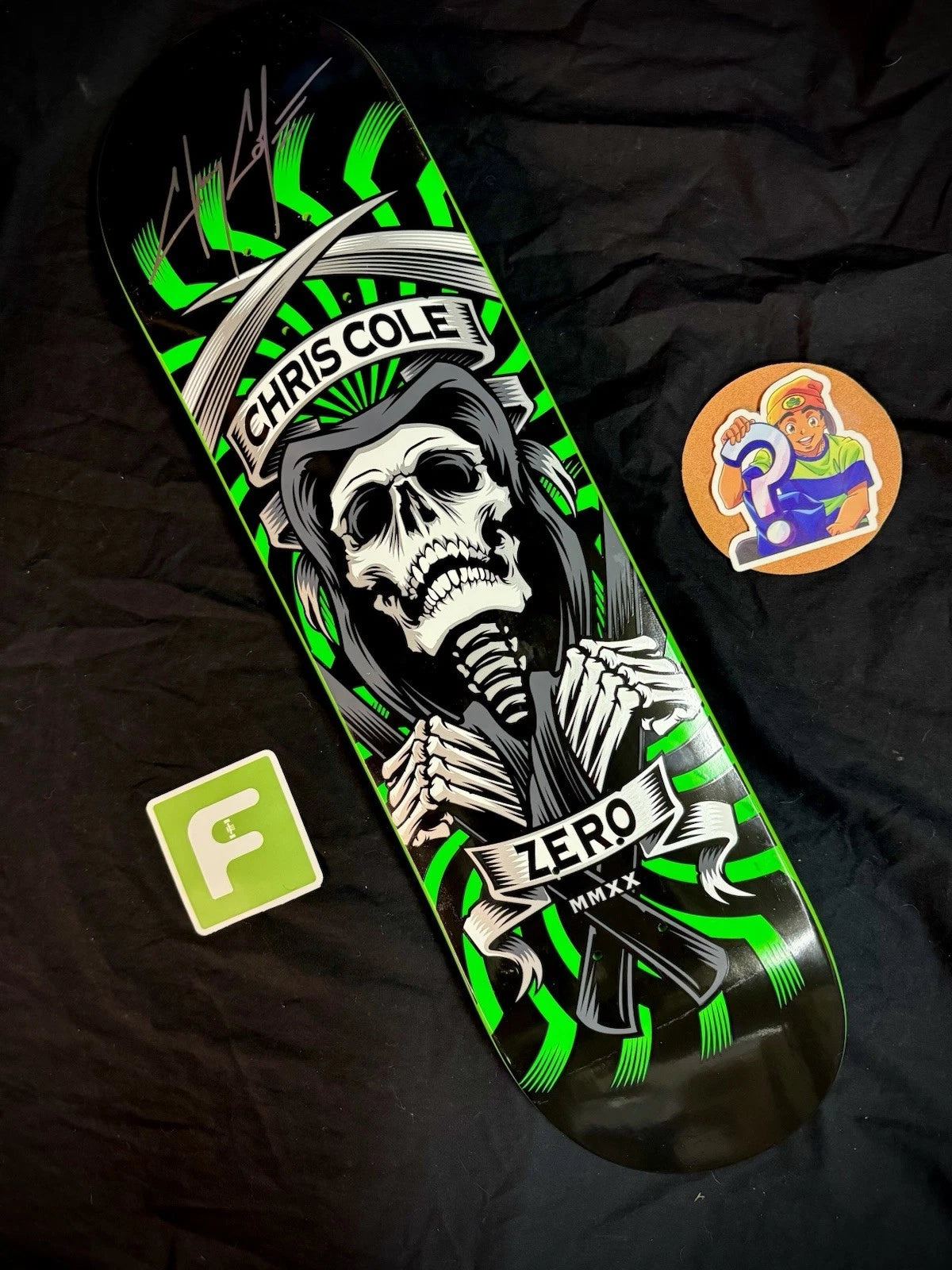 Signed Chris Cole Reaper Green Dipped Zero Autographed Skateboard Deck