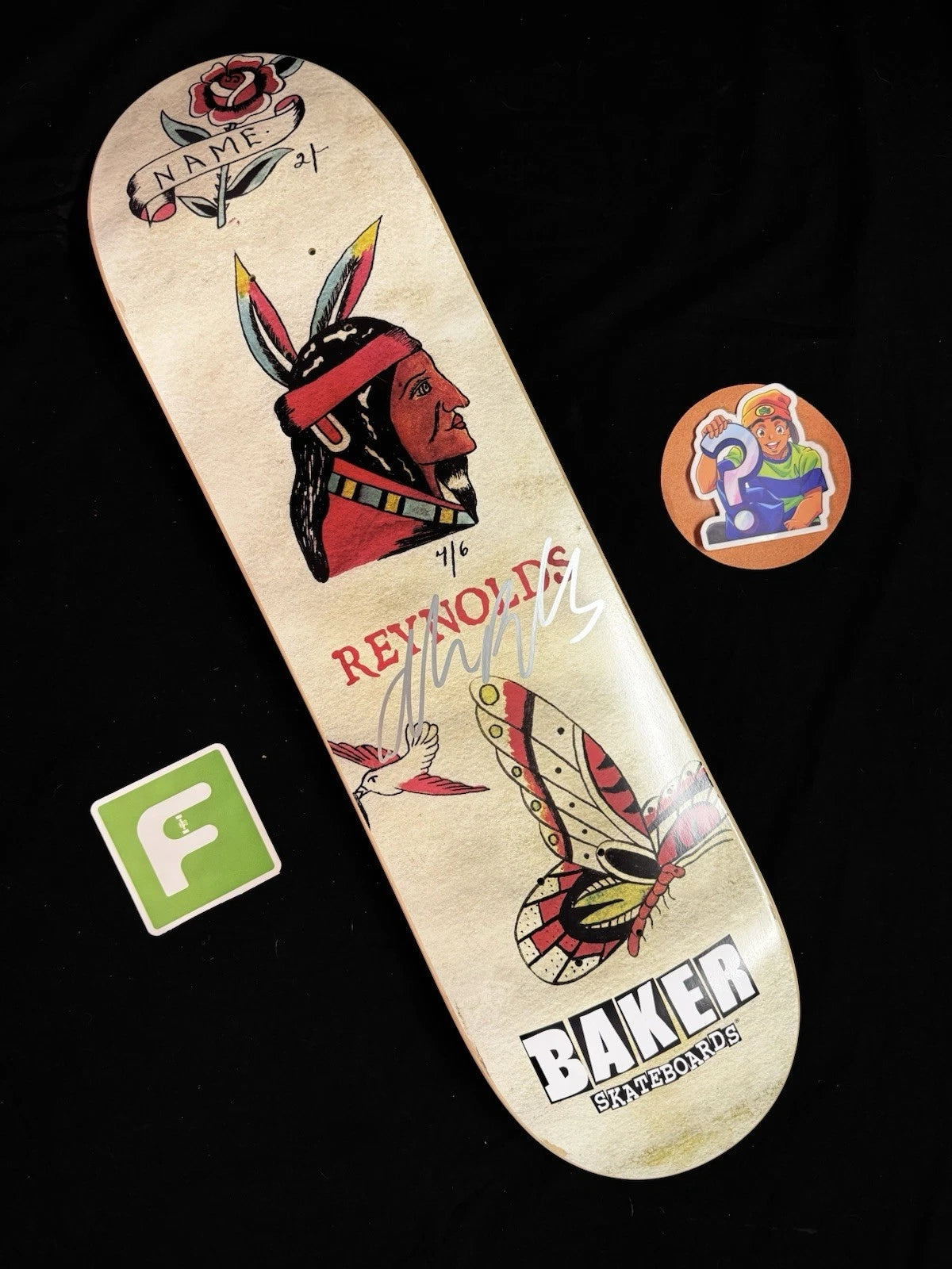 Signed Andrew Reynolds Tattoo Artist Chief Autographed Baker Skateboard Deck