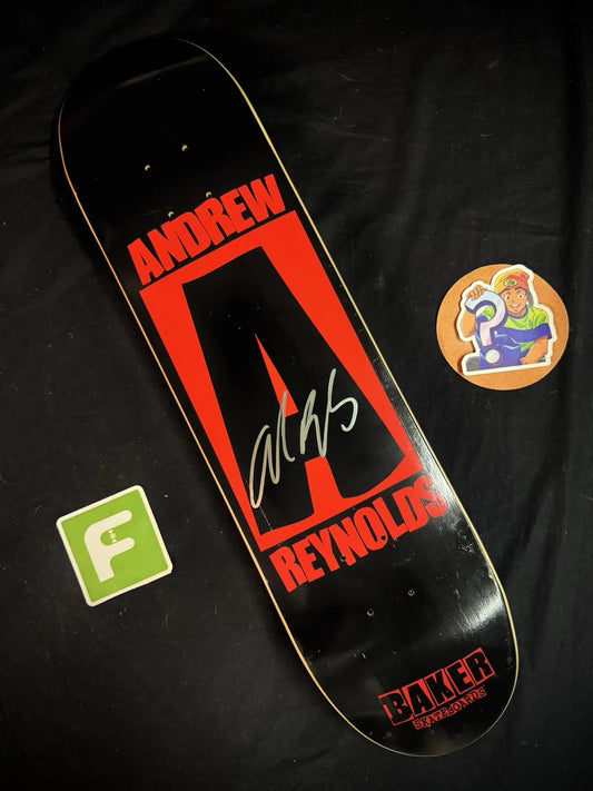 Signed Andrew Reynolds Red Black A Logo Autographed Baker Skateboard Deck
