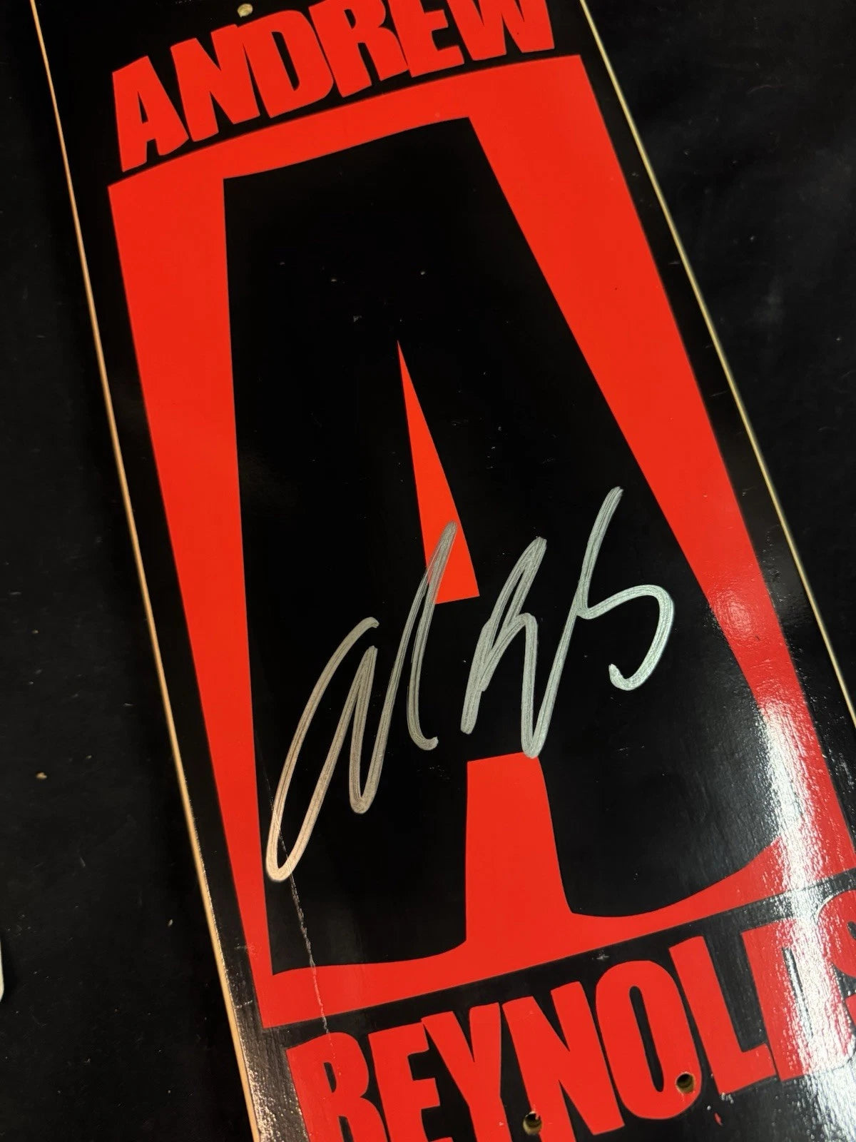 Signed Andrew Reynolds Red Black A Logo Autographed Baker Skateboard Deck