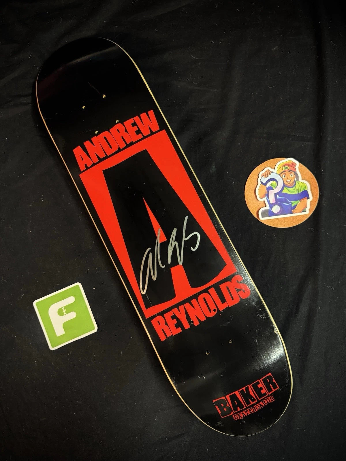Signed Andrew Reynolds Red Black A Logo Autographed Baker Skateboard Deck