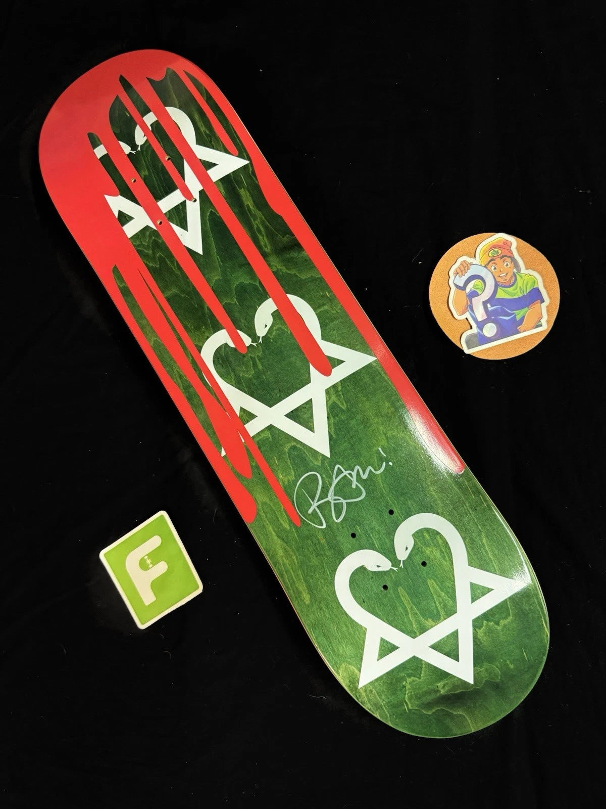 Signed Bam Margera Green Blood Drip Autographed Zero Skateboard Deck