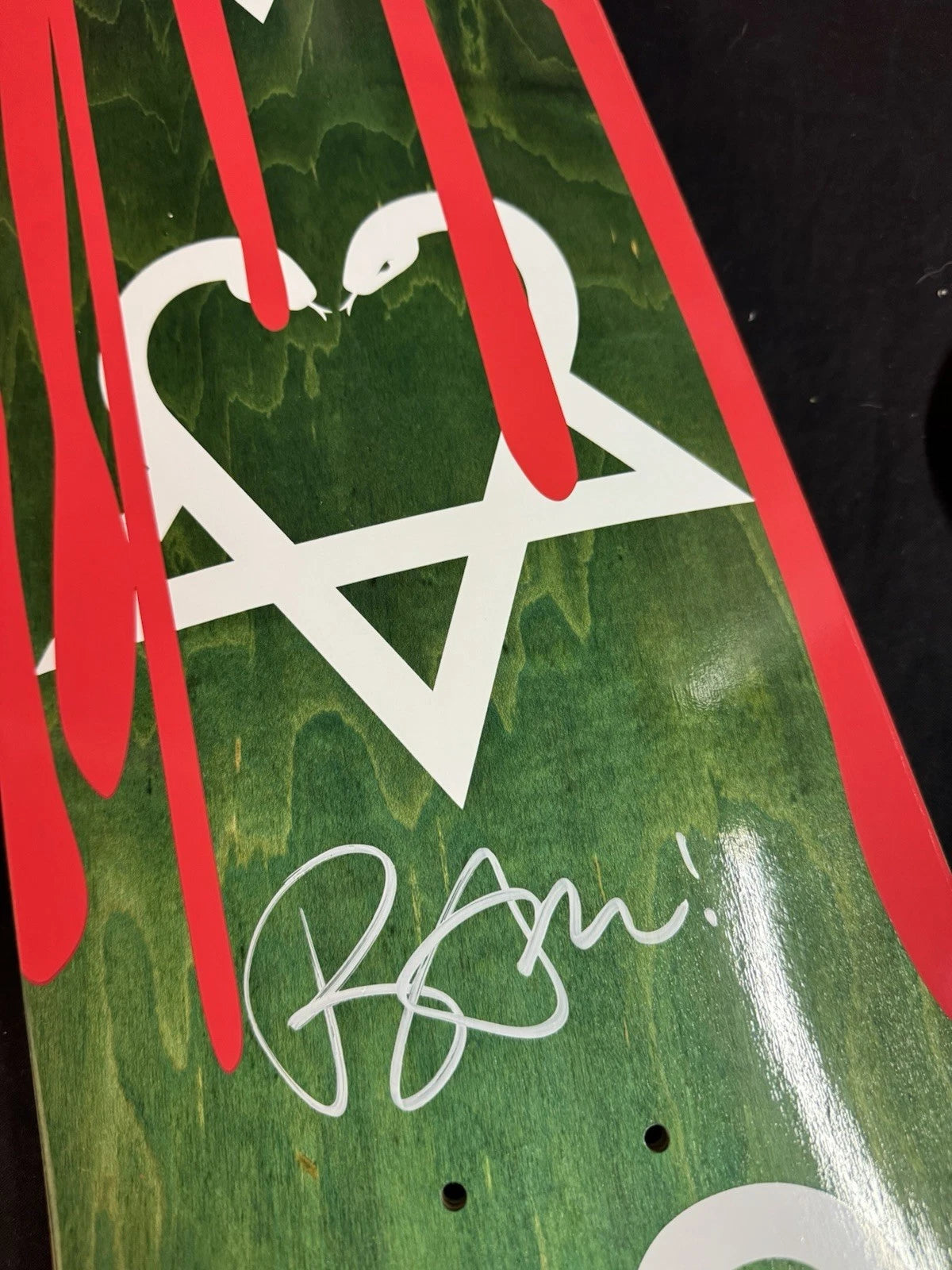 Signed Bam Margera Green Blood Drip Autographed Zero Skateboard Deck