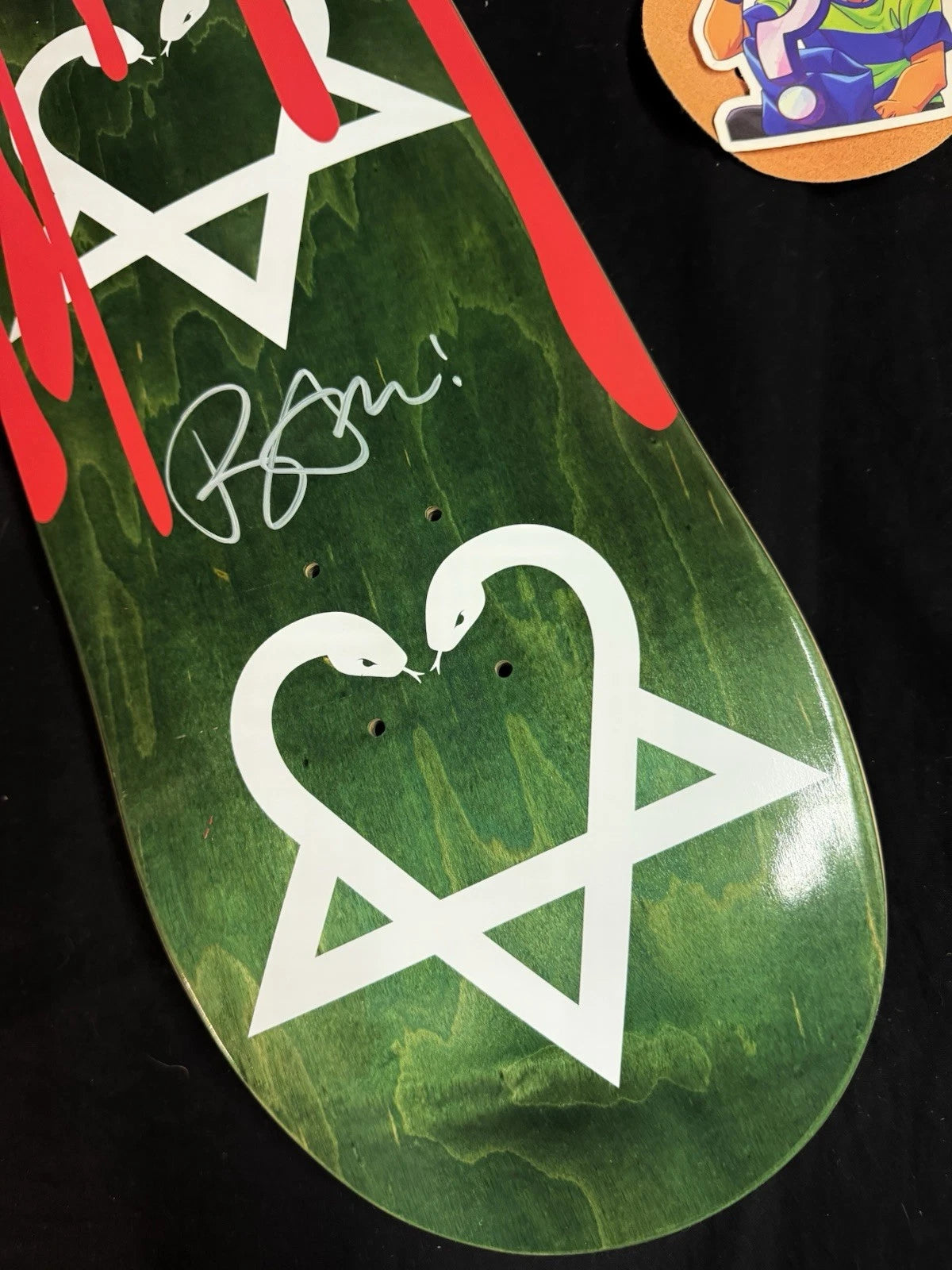 Signed Bam Margera Green Blood Drip Autographed Zero Skateboard Deck
