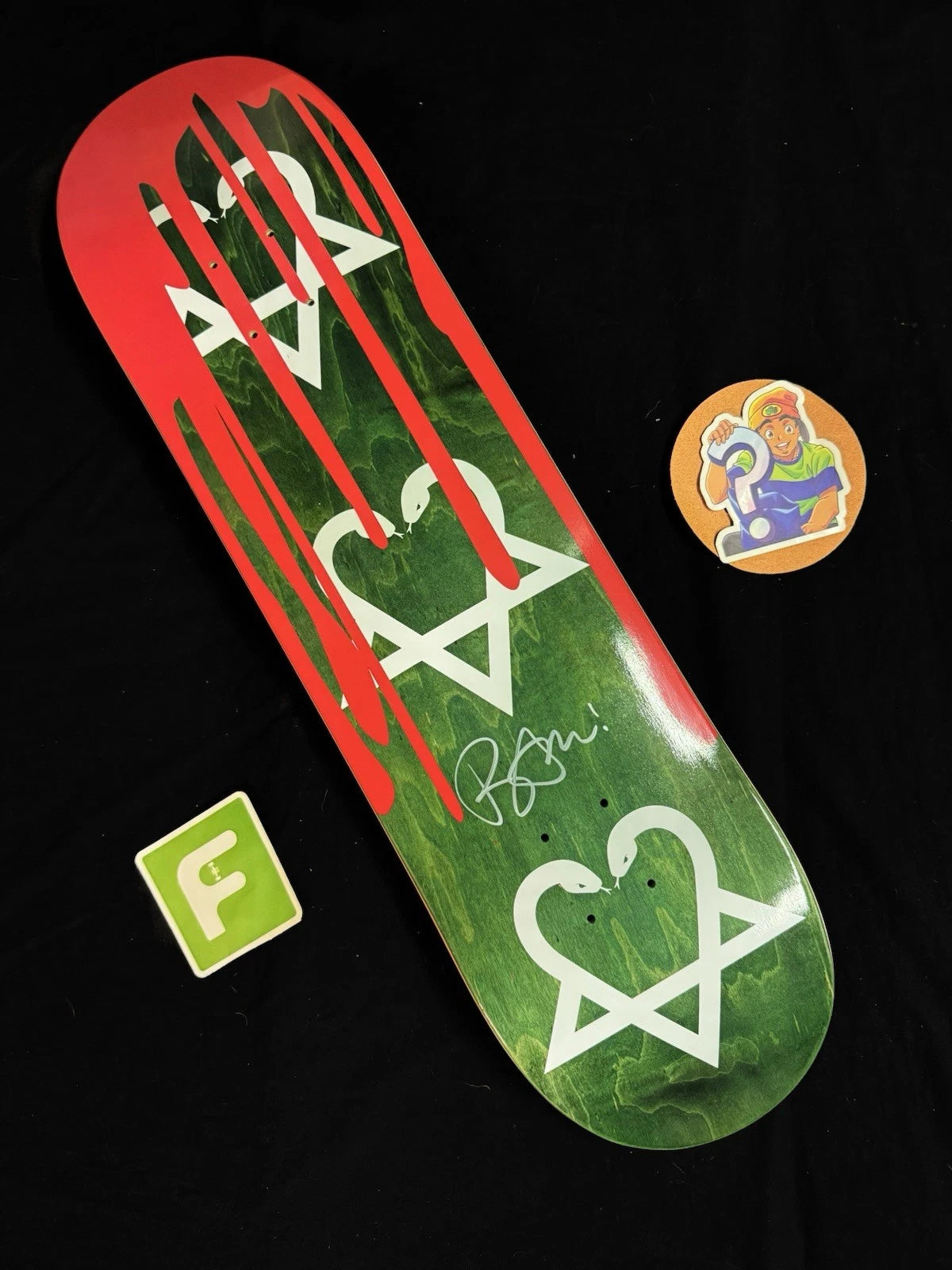Signed Bam Margera Green Blood Drip Autographed Zero Skateboard Deck