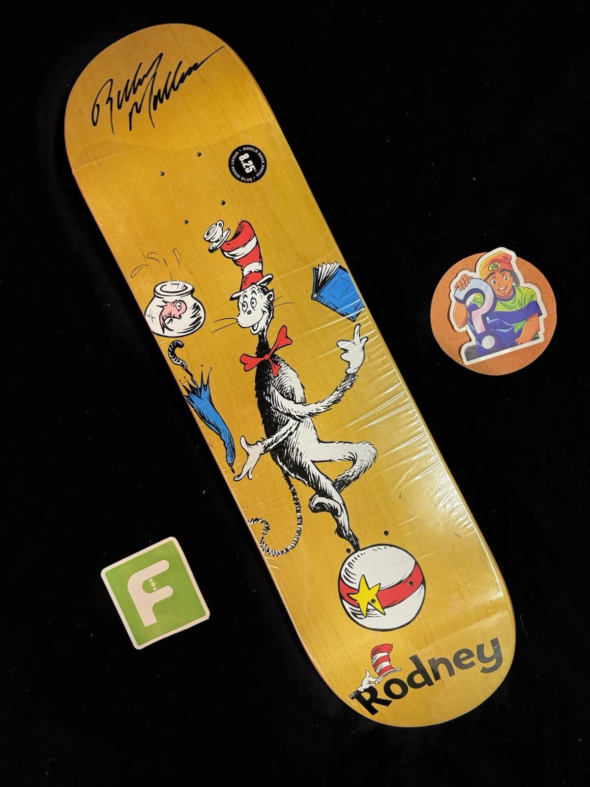 Signed Rodney Mullen Cat in the Hat Almost Autographed Skateboard Deck Yellow