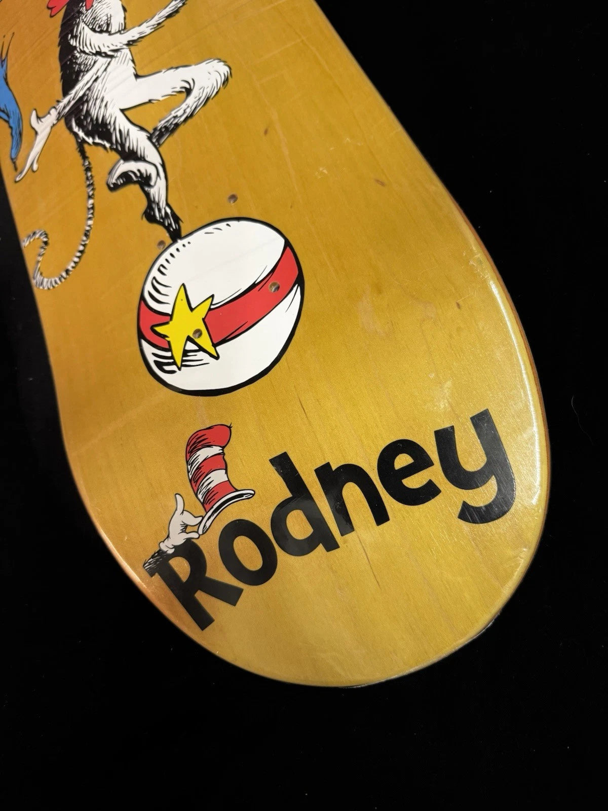 Signed Rodney Mullen Cat in the Hat Almost Autographed Skateboard Deck Yellow