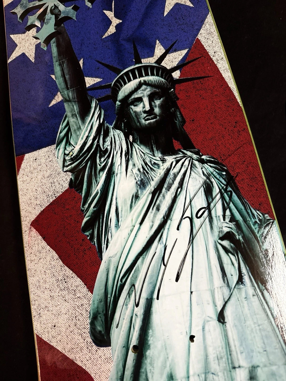 Signed Nyjah Huston Liberty Statue USA Autographed Disorder Skateboard Deck
