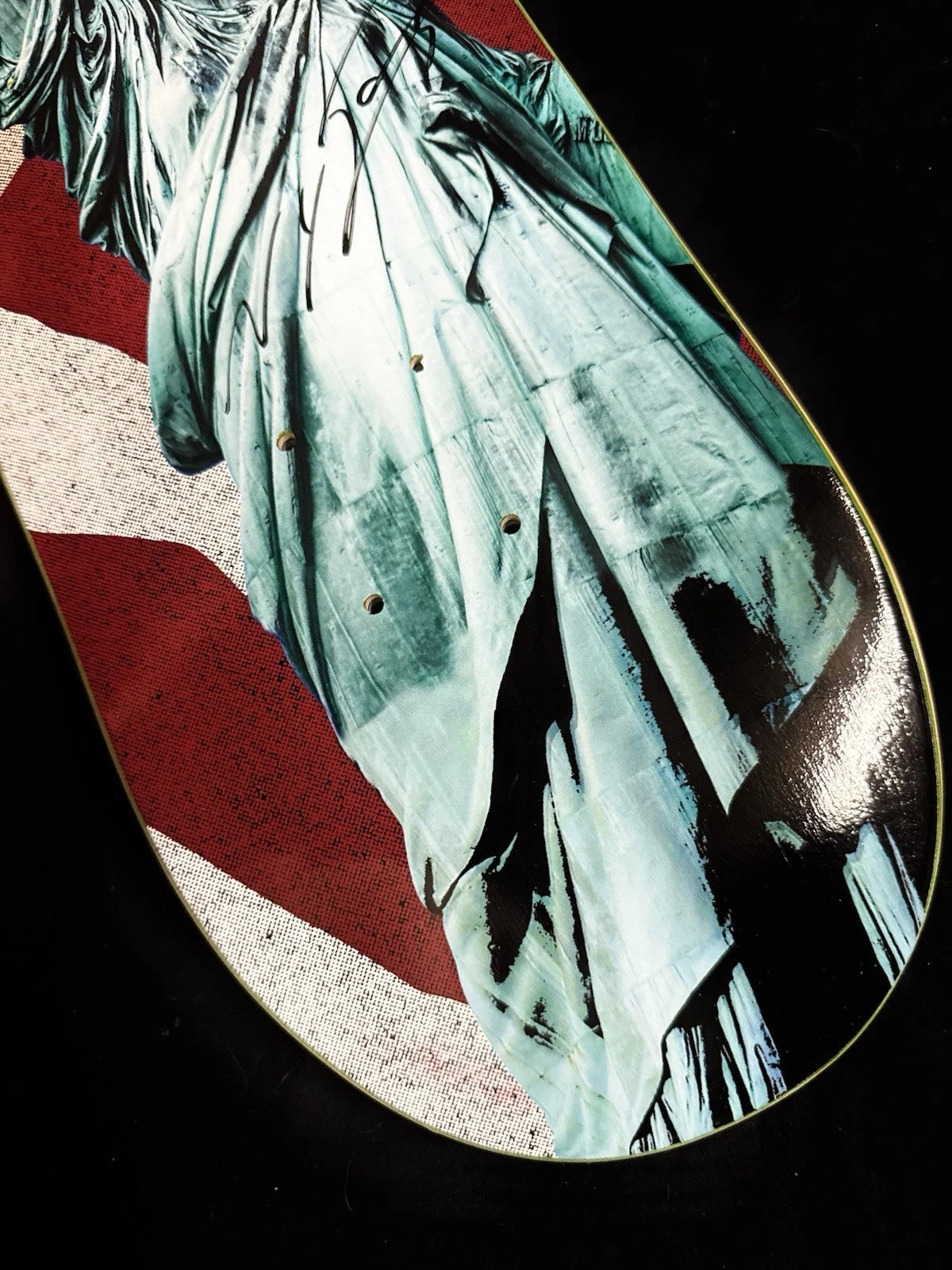 Signed Nyjah Huston Liberty Statue USA Autographed Disorder Skateboard Deck