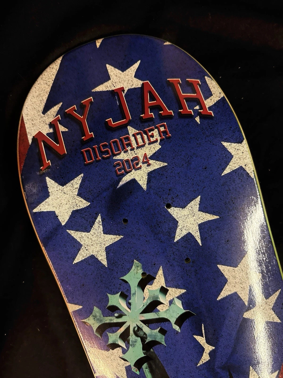 Signed Nyjah Huston Liberty Statue USA Autographed Disorder Skateboard Deck
