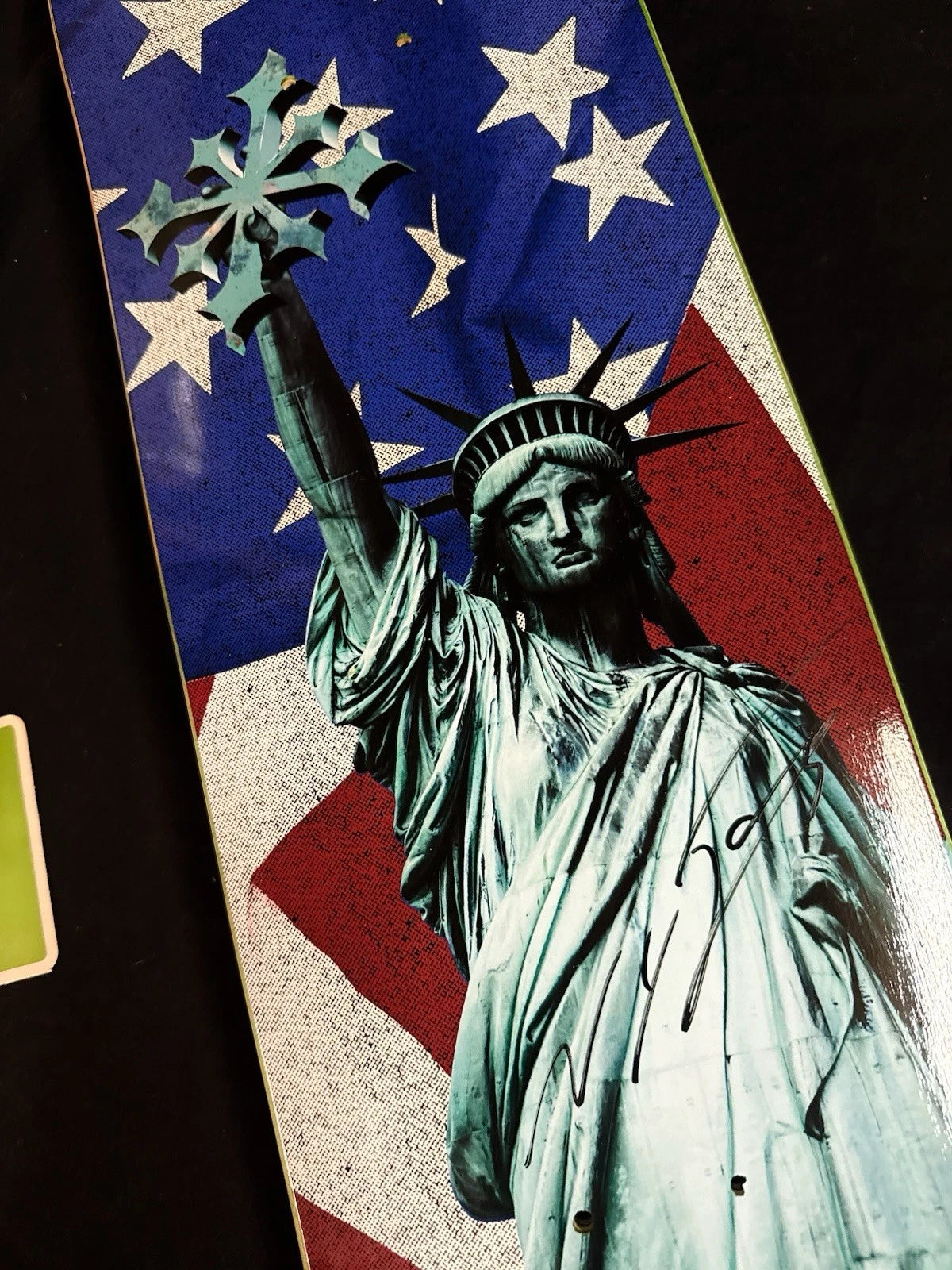 Signed Nyjah Huston Liberty Statue USA Autographed Disorder Skateboard Deck