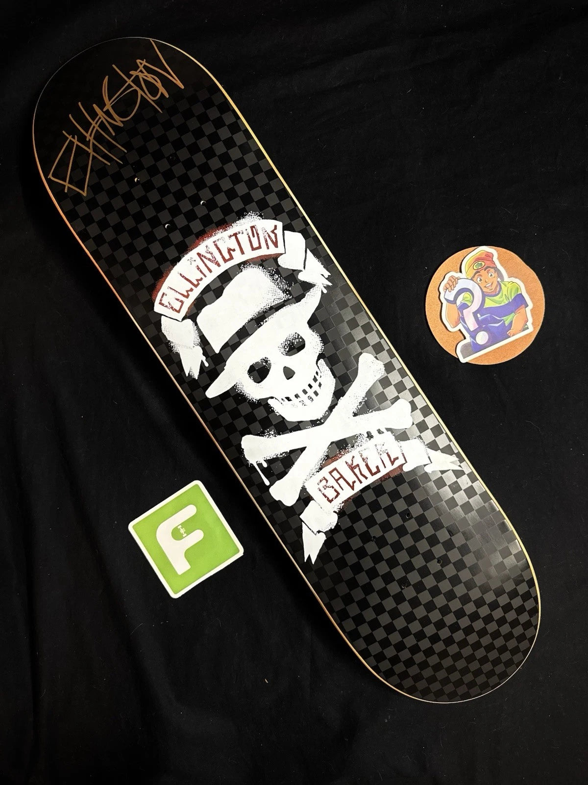 Signed Erik Ellington Matte Black Skull Cross Autographed Baker Skateboard Deck