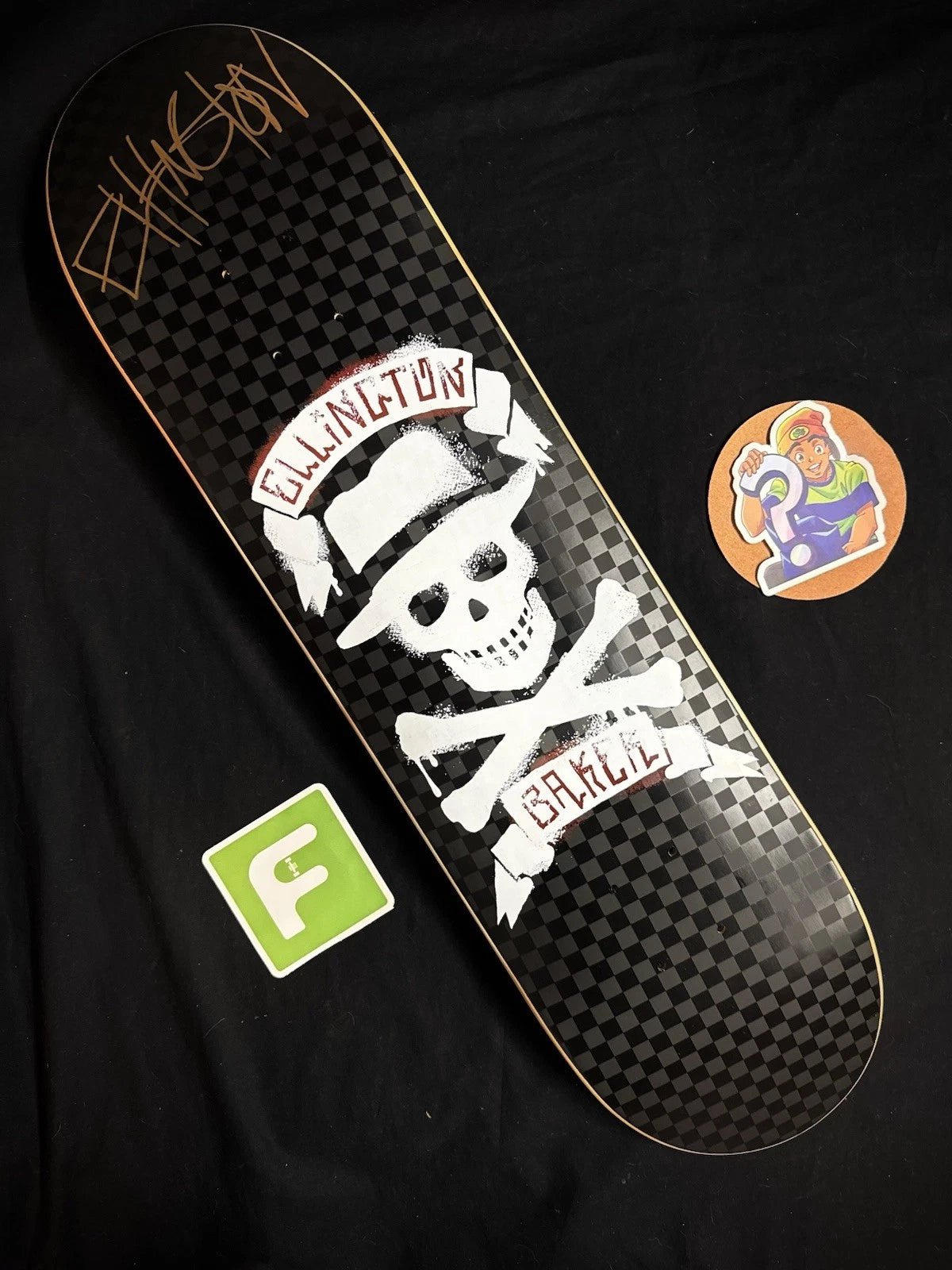 Signed Erik Ellington Matte Black Skull Cross Autographed Baker Skateboard Deck