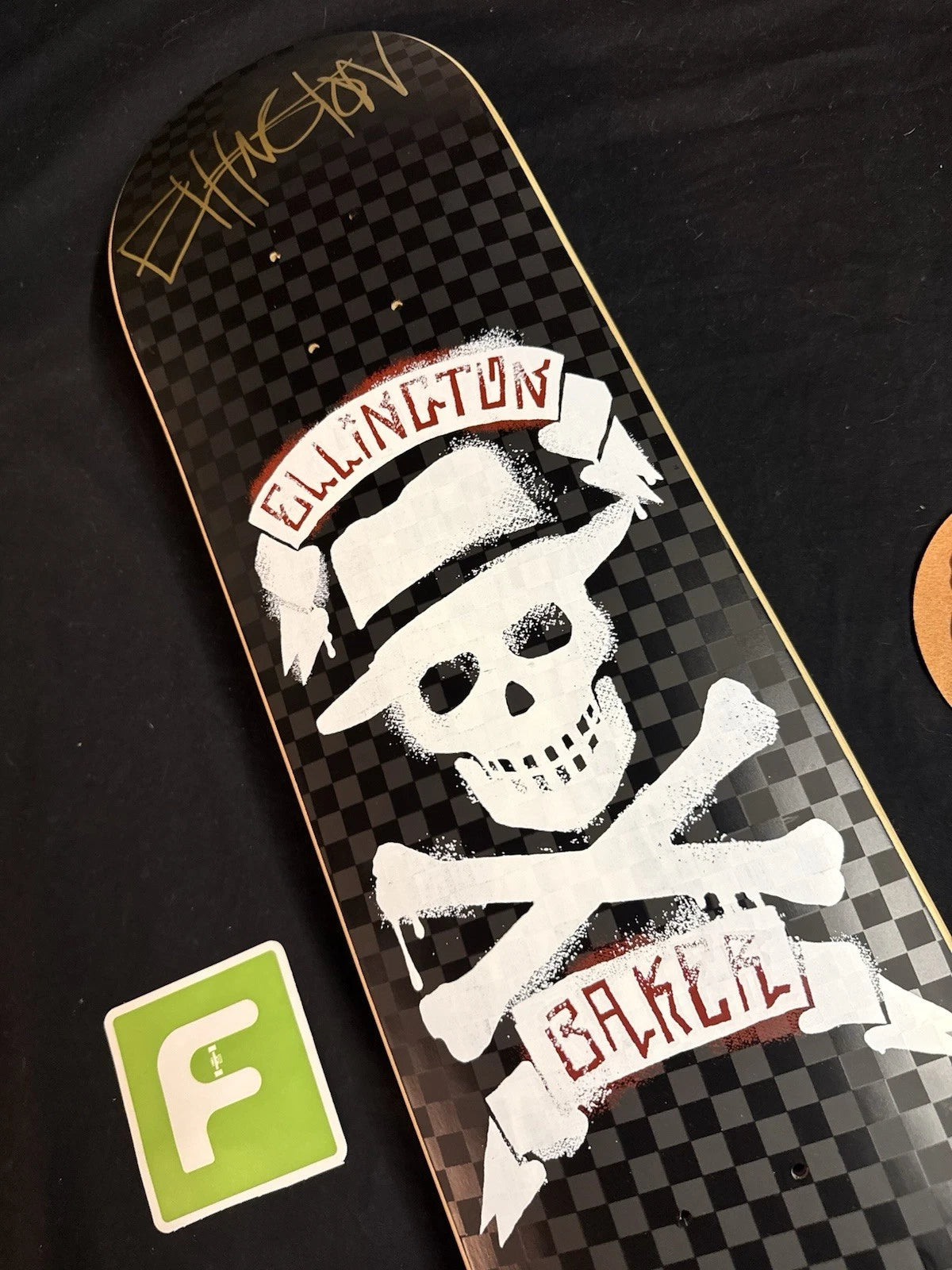 Signed Erik Ellington Matte Black Skull Cross Autographed Baker Skateboard Deck