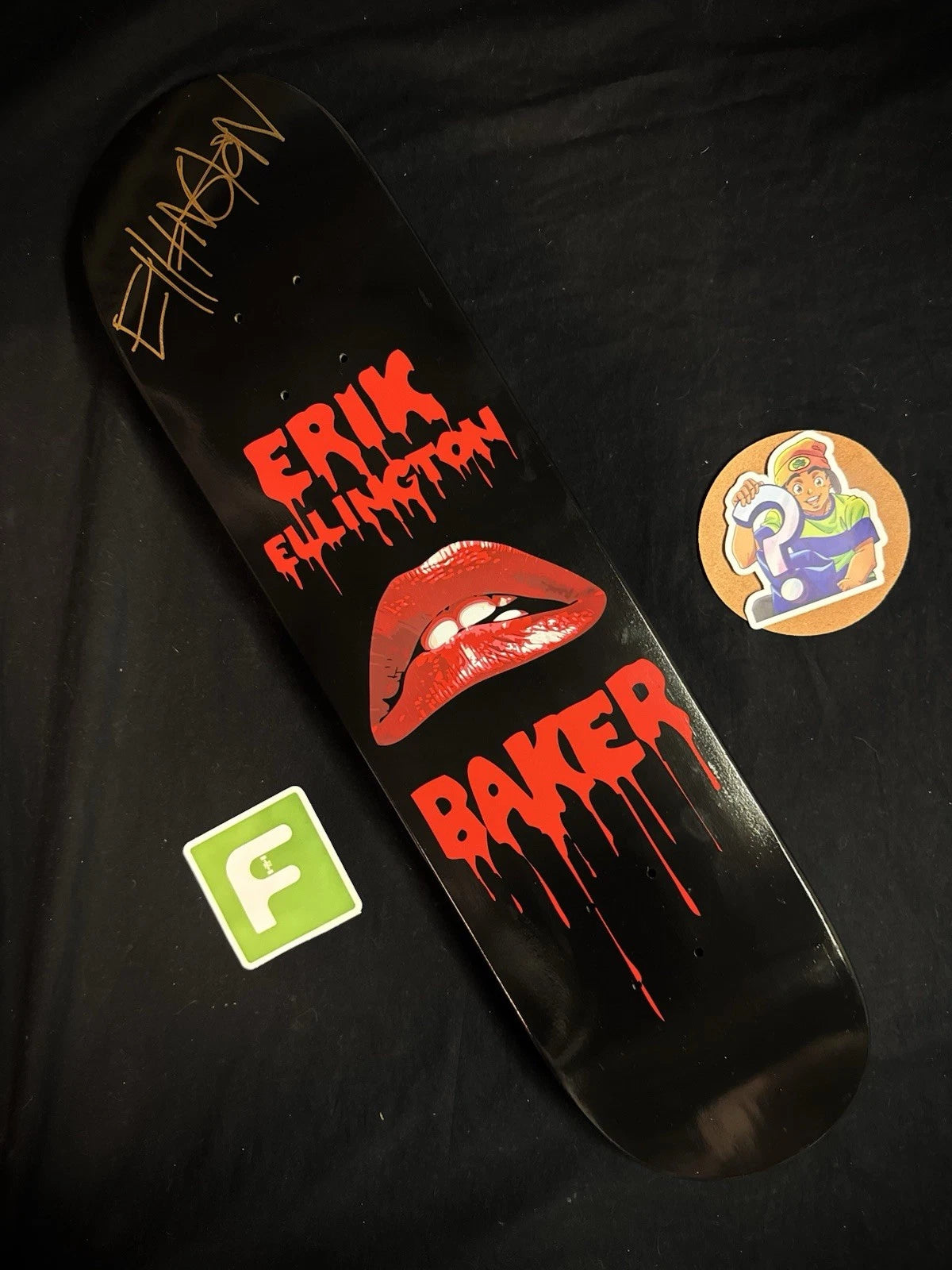 Signed Erik Ellington Horror Show Lips Autographed Baker Skateboard Deck