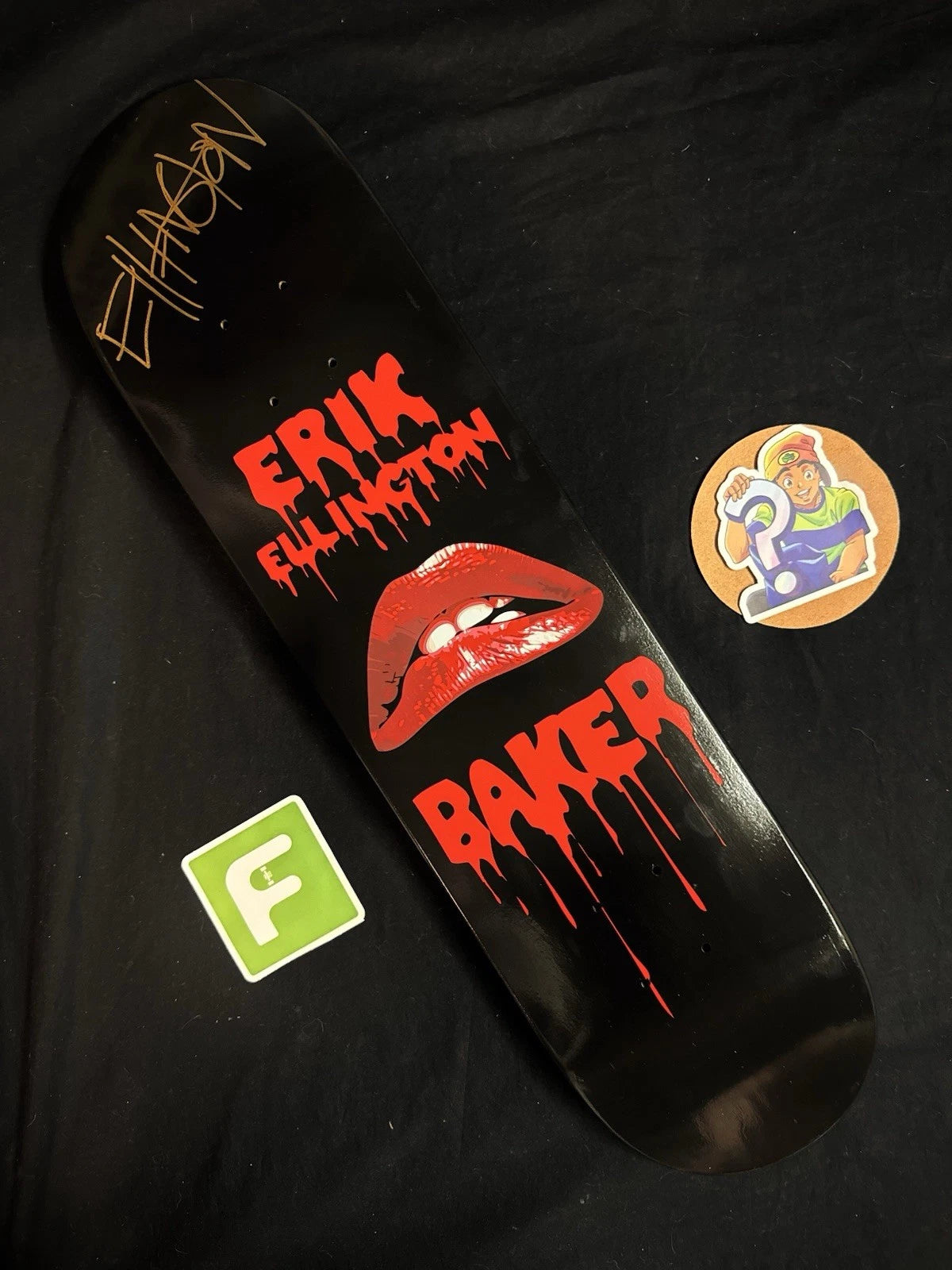 Signed Erik Ellington Horror Show Lips Autographed Baker Skateboard Deck