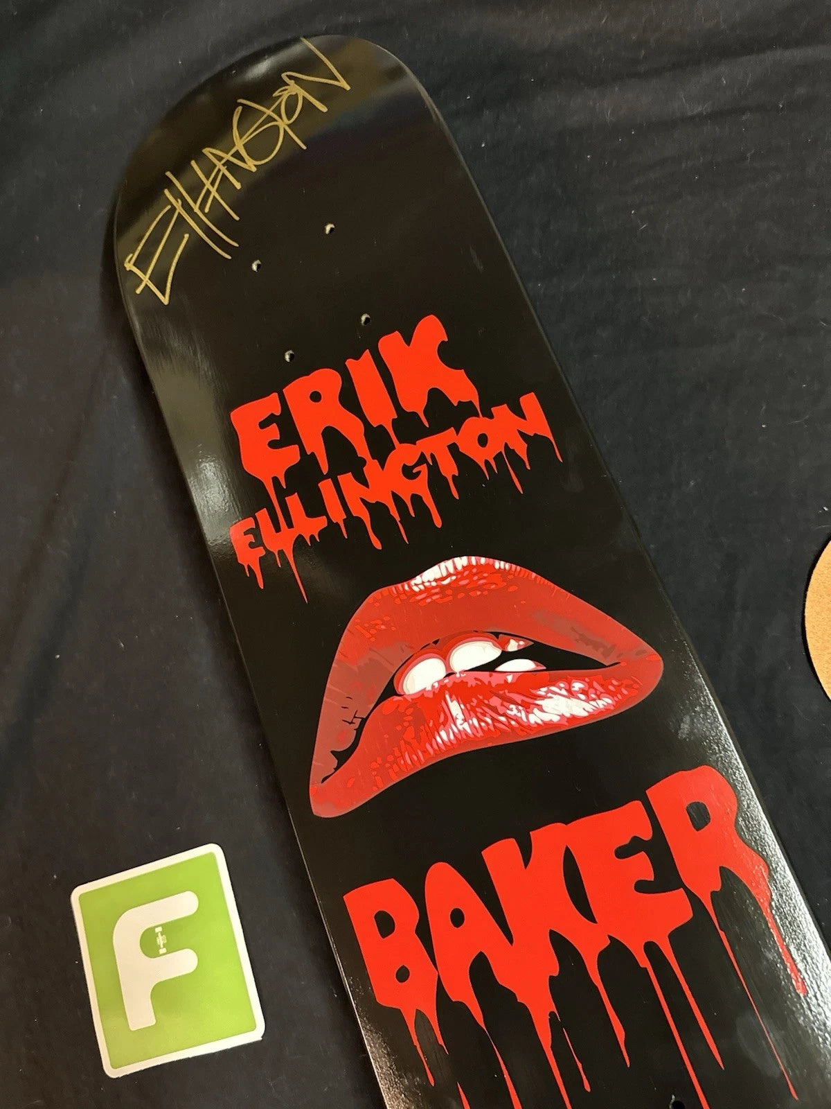 Signed Erik Ellington Horror Show Lips Autographed Baker Skateboard Deck