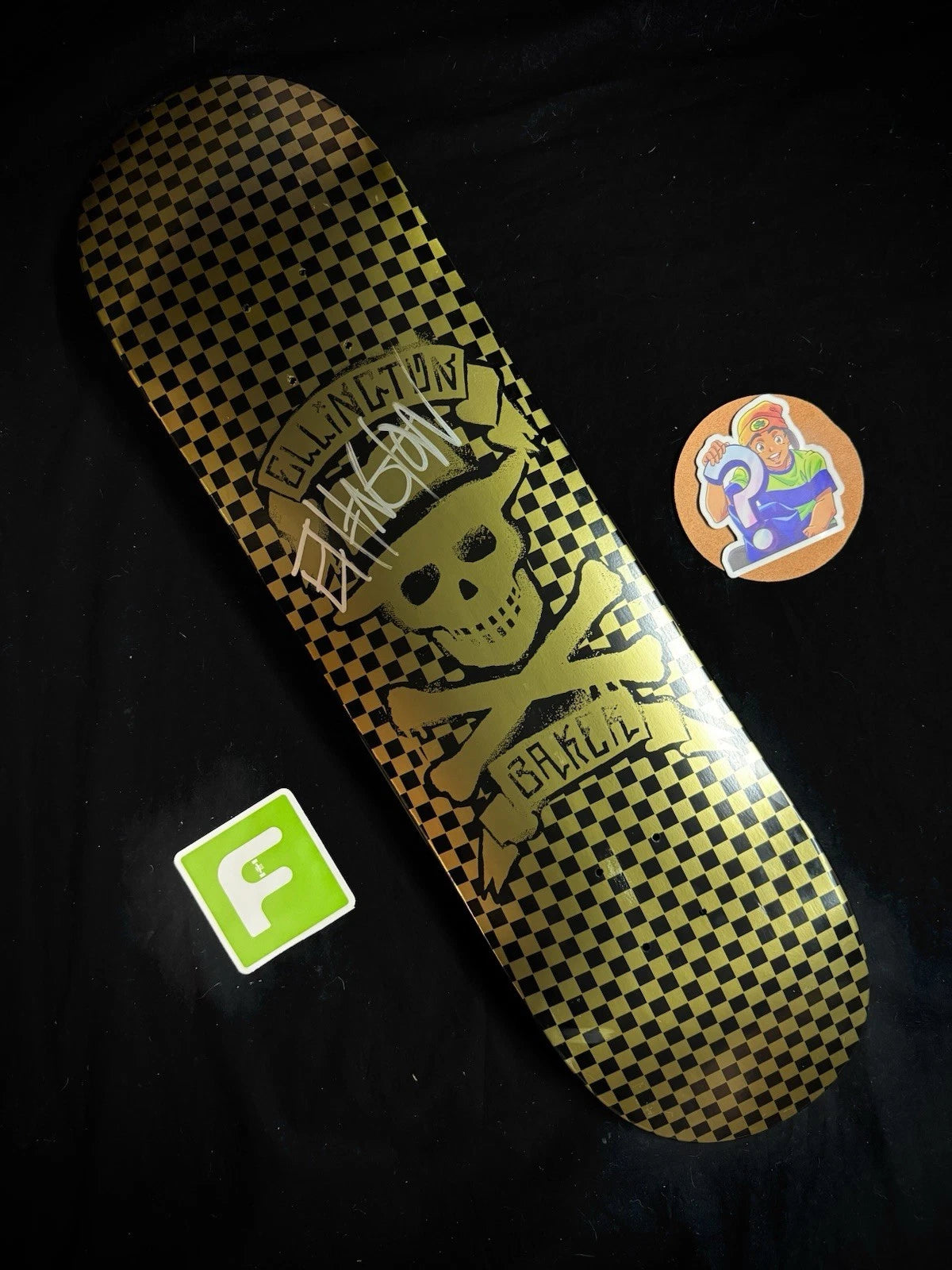 Signed Erik Ellington Gold Skull Cross Autographed Baker Skateboard Deck