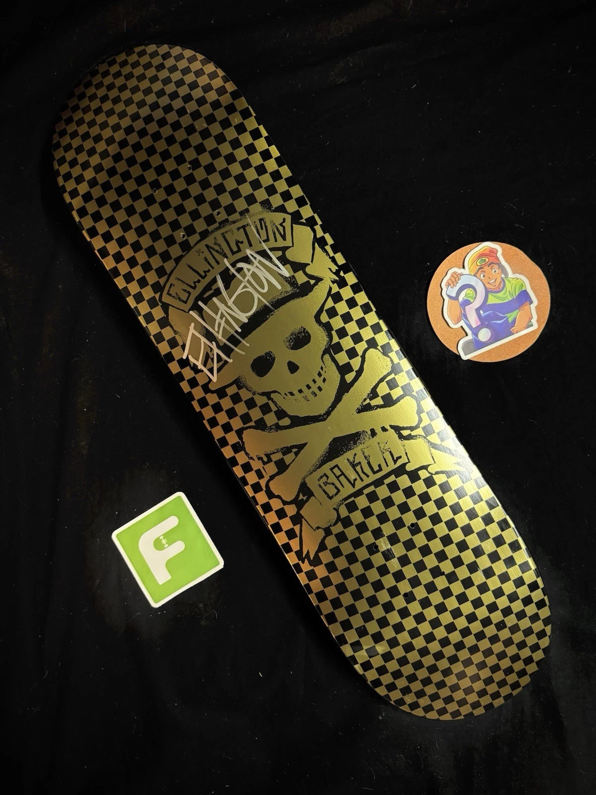 Signed Erik Ellington Gold Skull Cross Autographed Baker Skateboard Deck