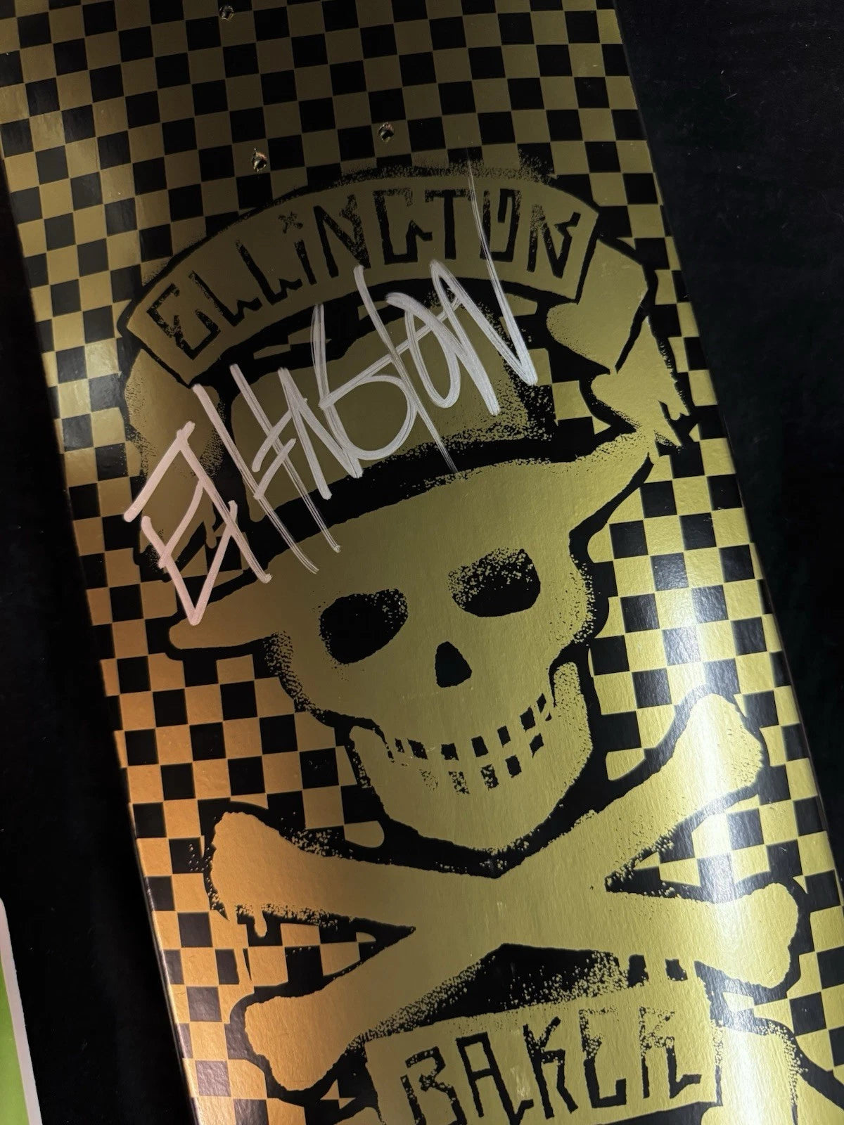 Signed Erik Ellington Gold Skull Cross Autographed Baker Skateboard Deck