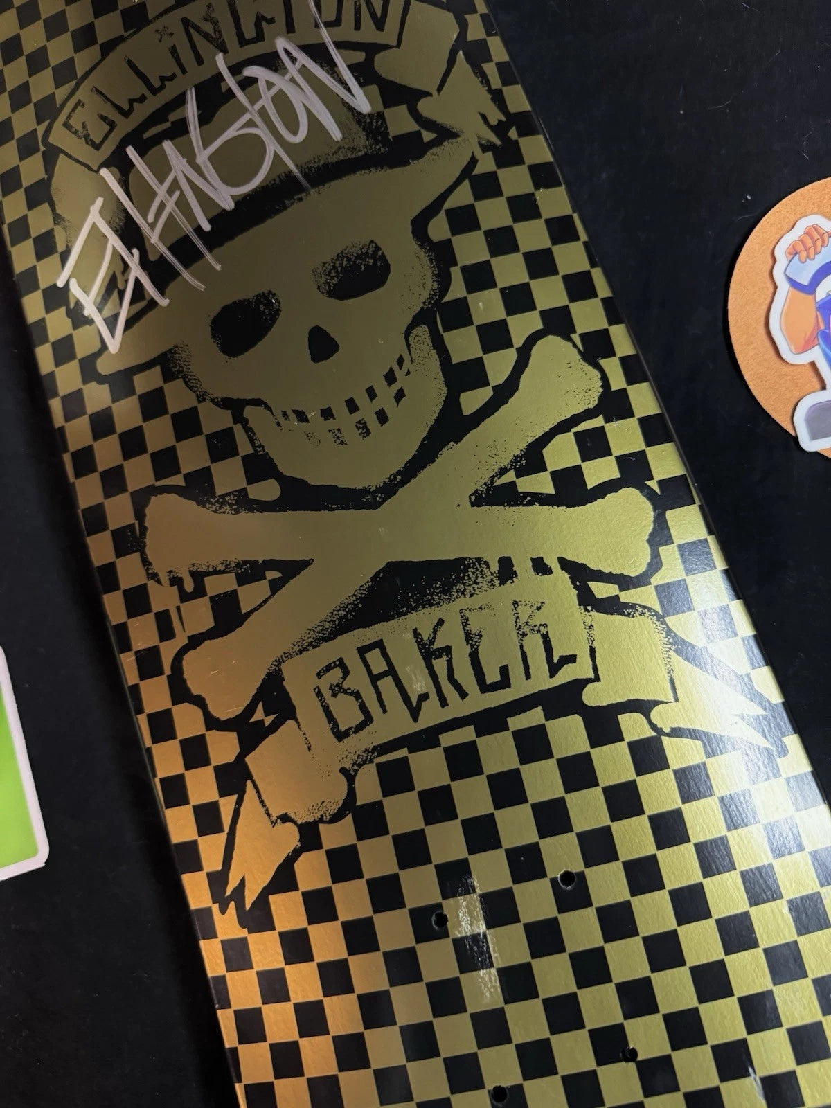 Signed Erik Ellington Gold Skull Cross Autographed Baker Skateboard Deck