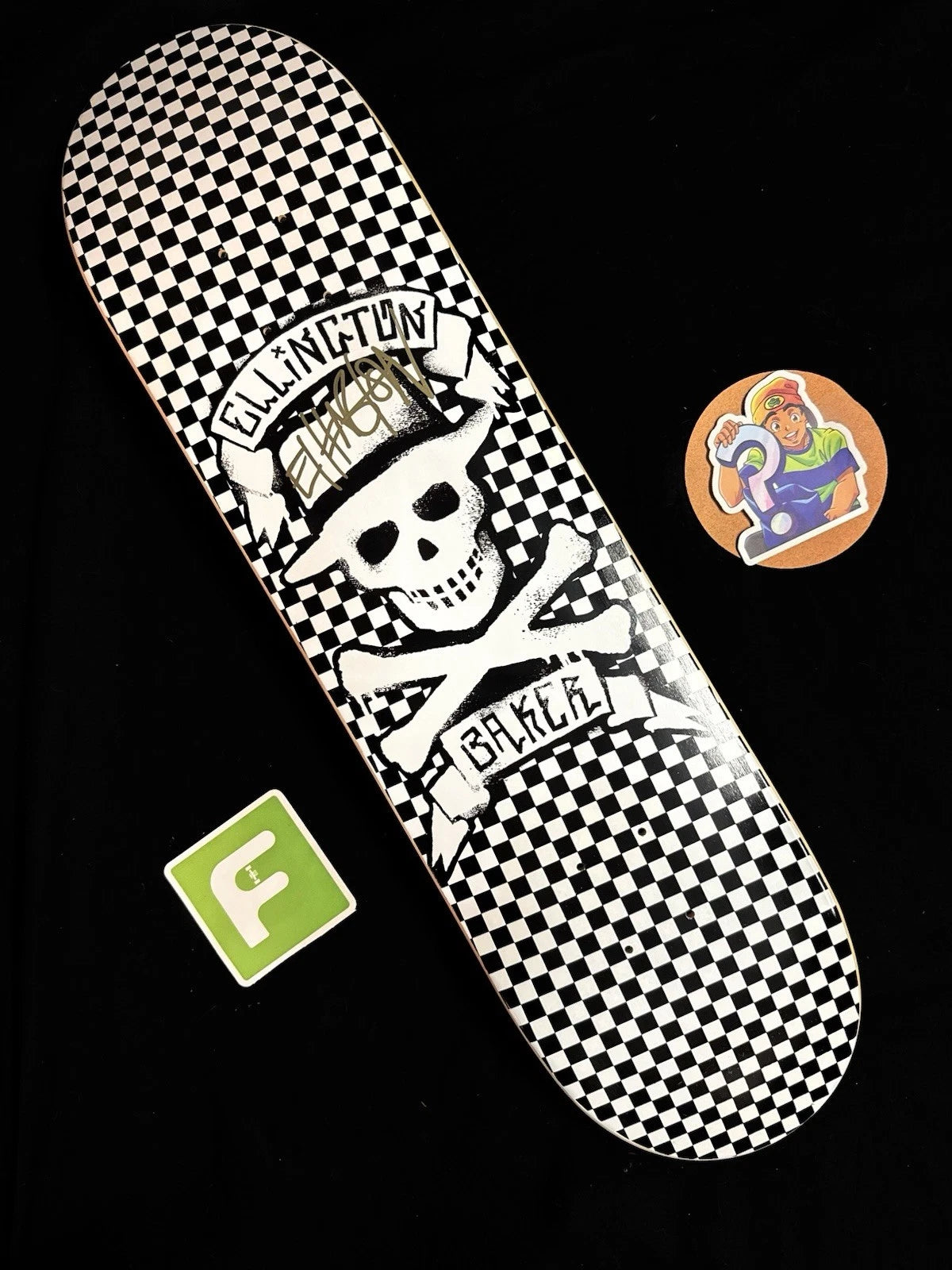 Signed Erik Ellington White Skull Cross Autographed Baker Skateboard Deck