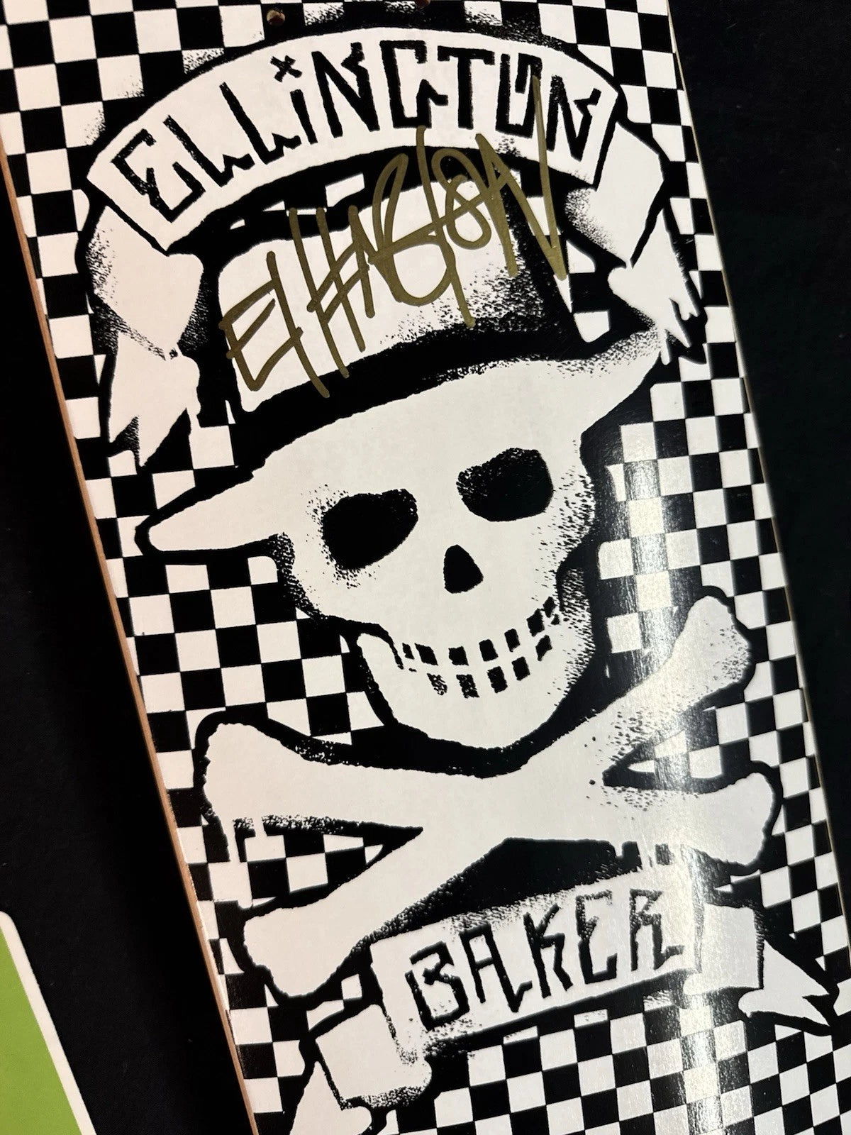 Signed Erik Ellington White Skull Cross Autographed Baker Skateboard Deck