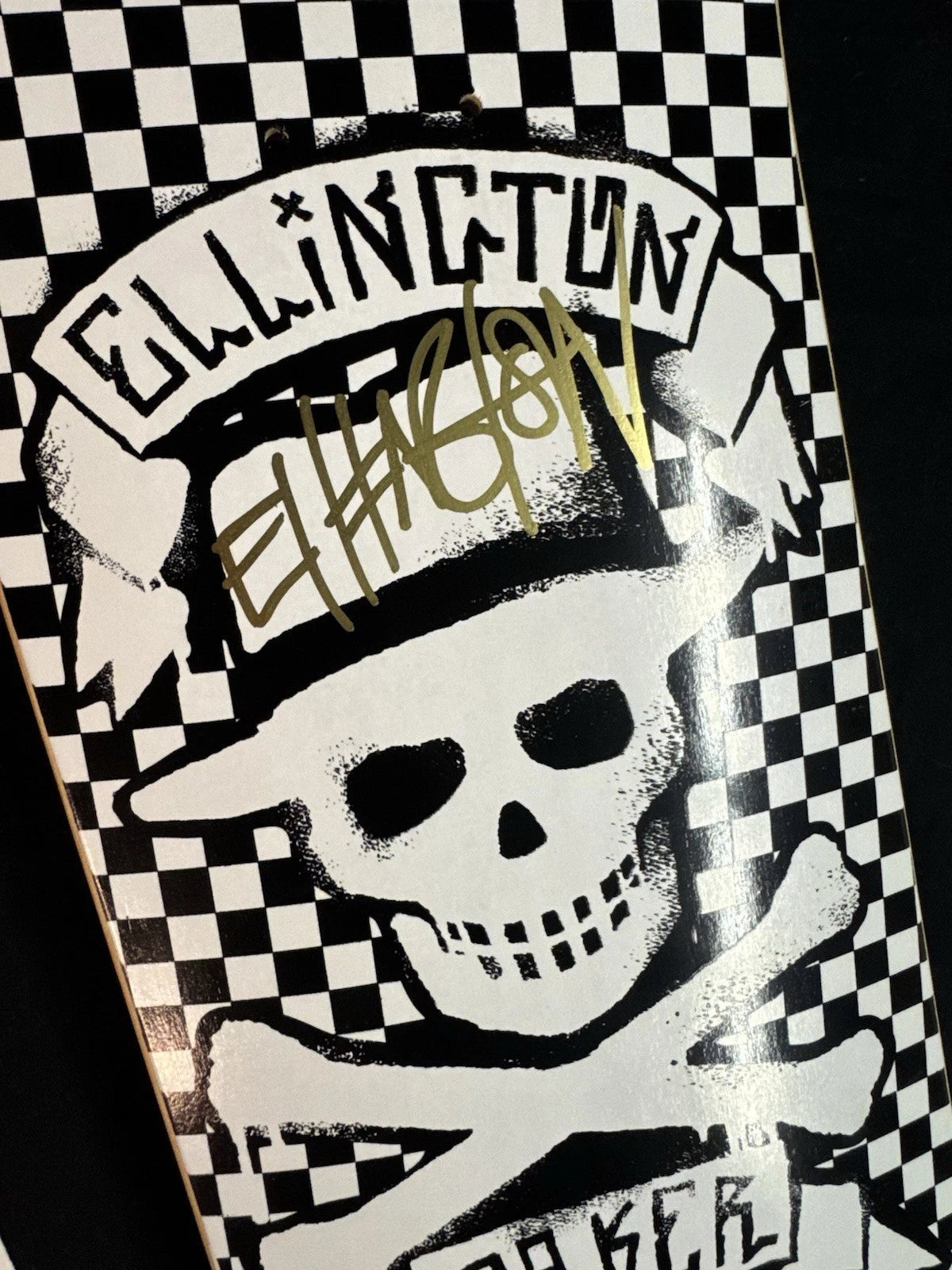 Signed Erik Ellington White Skull Cross Autographed Baker Skateboard Deck