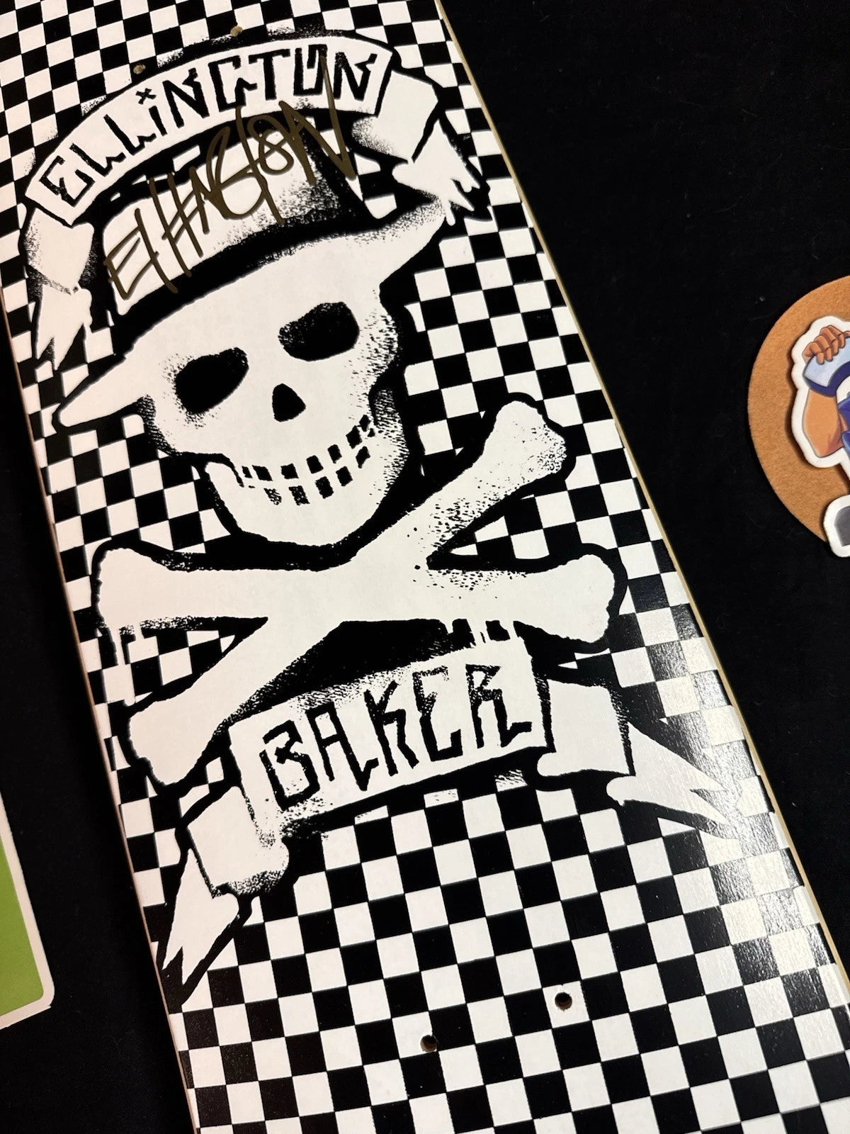 Signed Erik Ellington White Skull Cross Autographed Baker Skateboard Deck